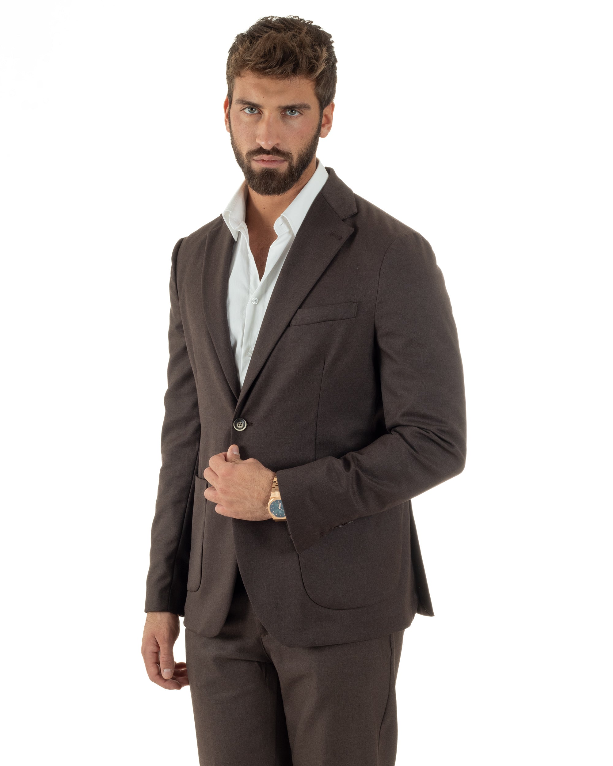 Abito Uomo Monopetto Lana Classico Sartoriale Marrone AE1199A