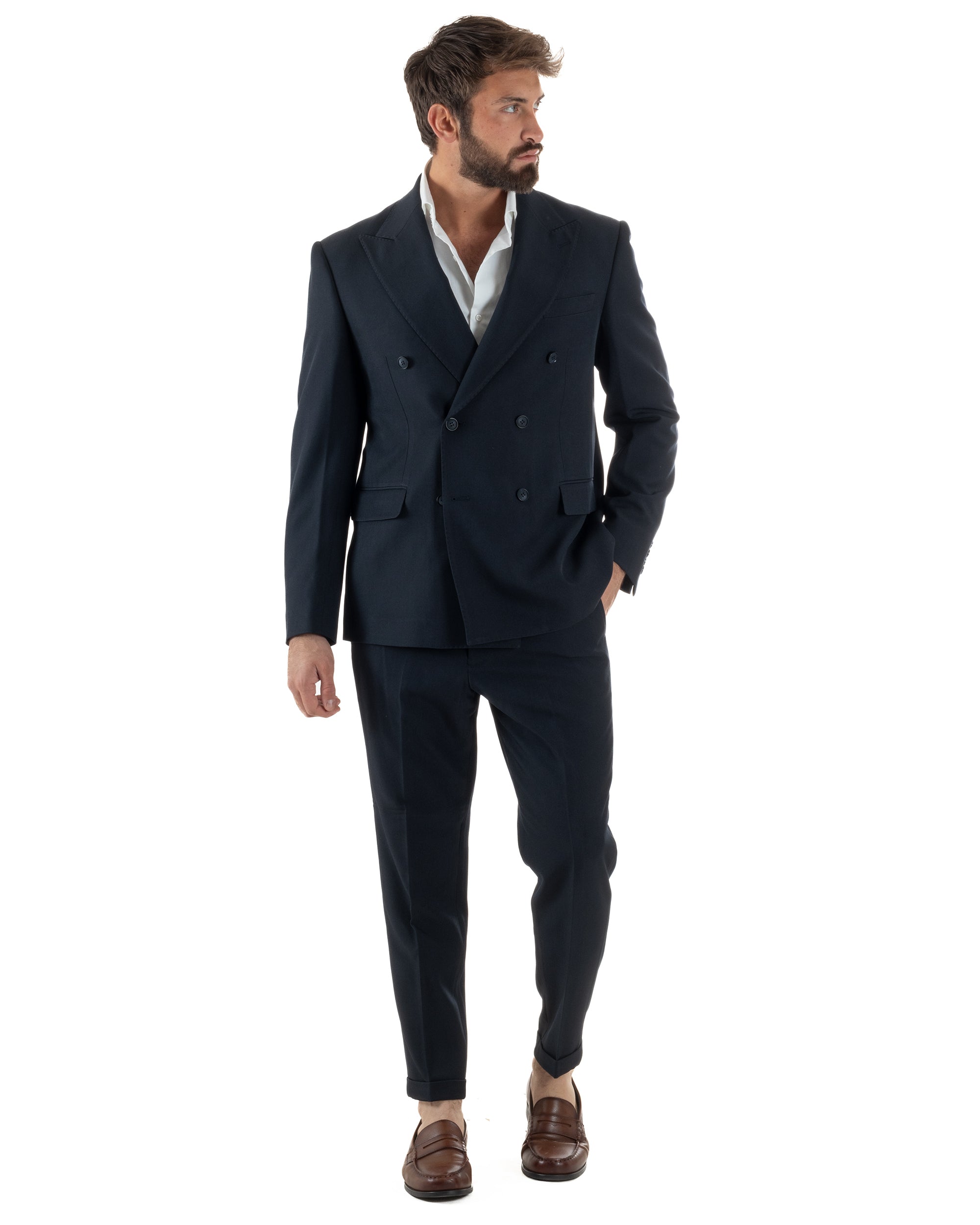 Abito Uomo Doppiopetto Tinta Unita Viscosa Classico Sartoriale Blu AE1200A