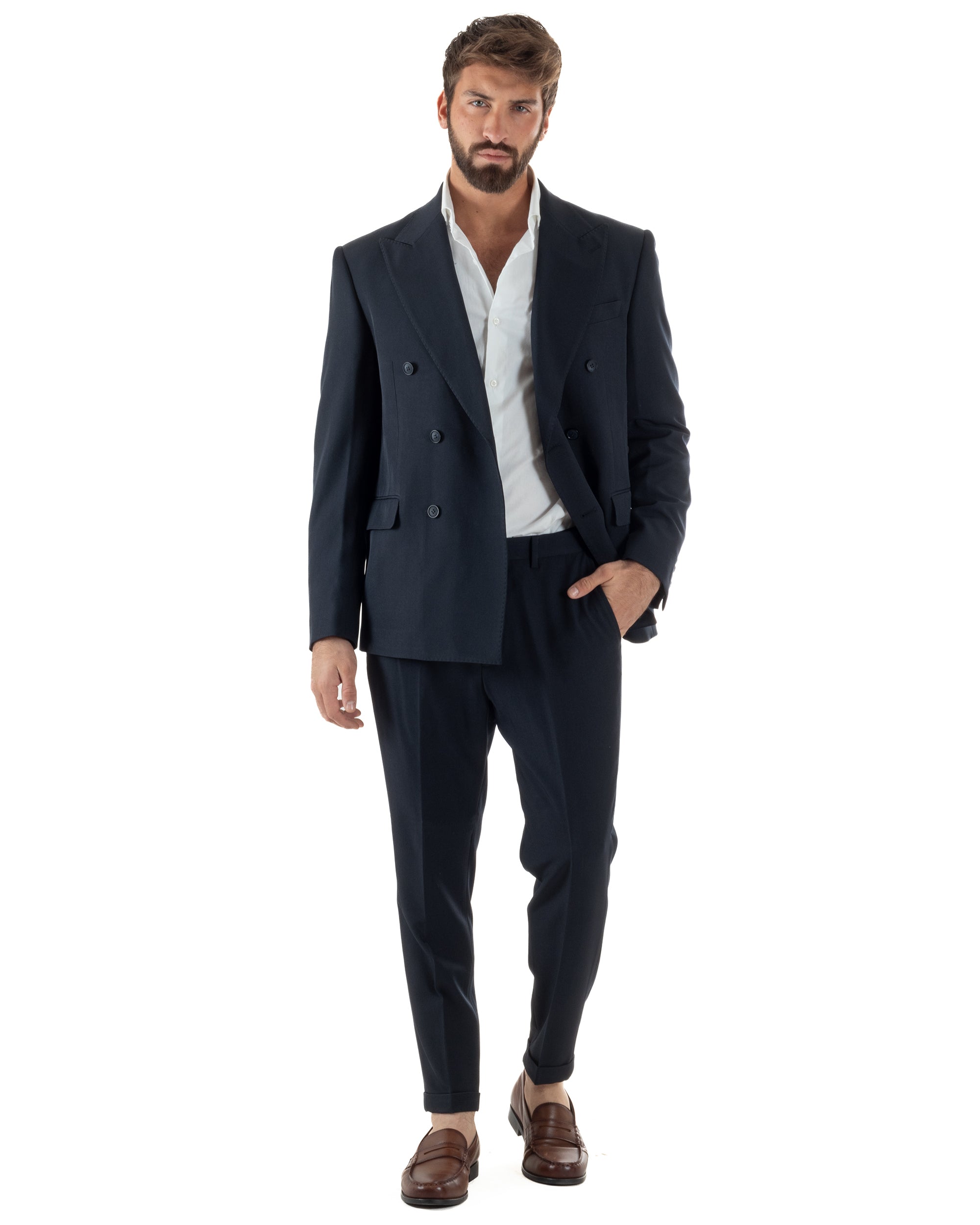 Abito Uomo Doppiopetto Tinta Unita Viscosa Classico Sartoriale Blu AE1200A