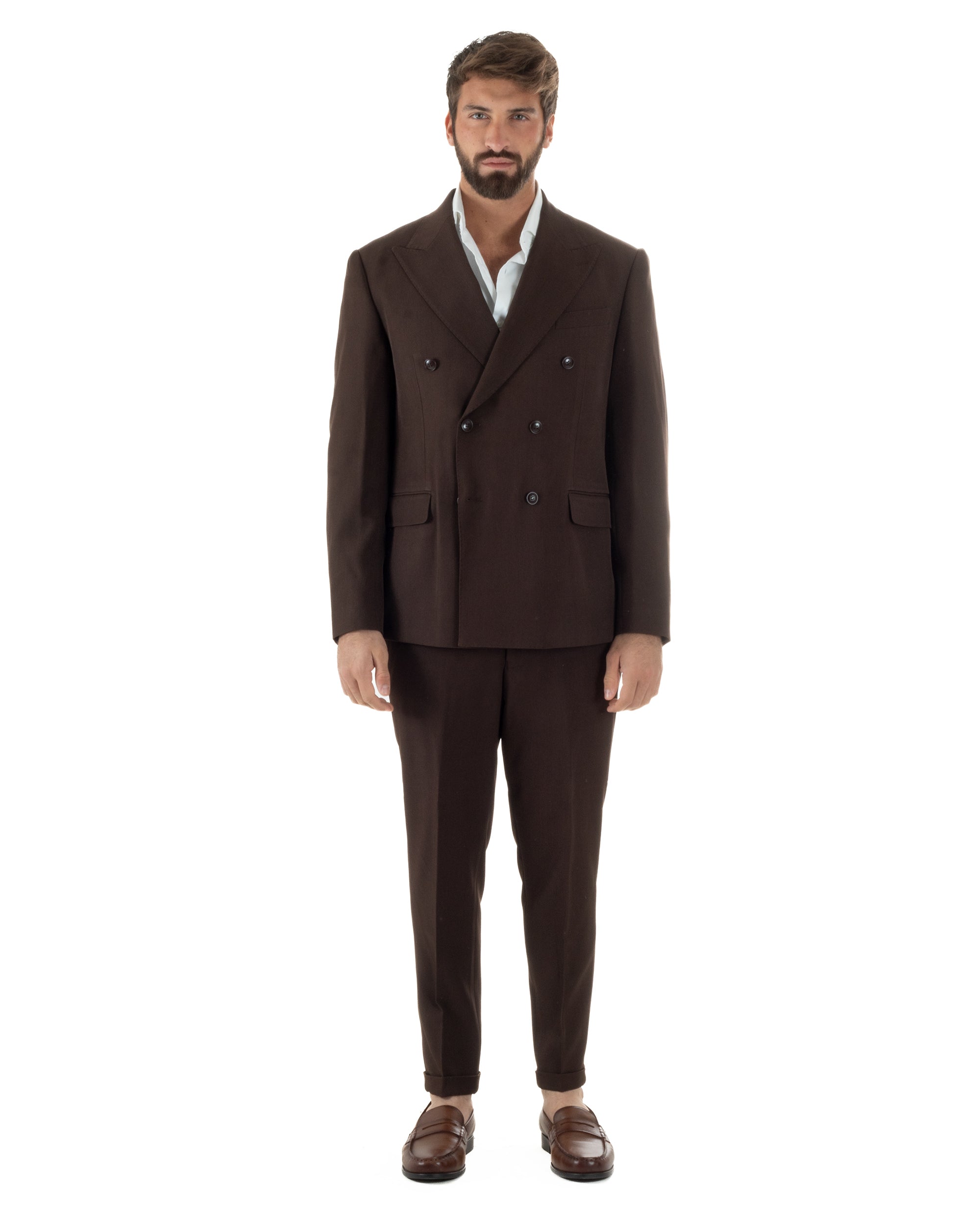 Abito Uomo Doppiopetto Tinta Unita Viscosa Classico Sartoriale Marrone AE1201A