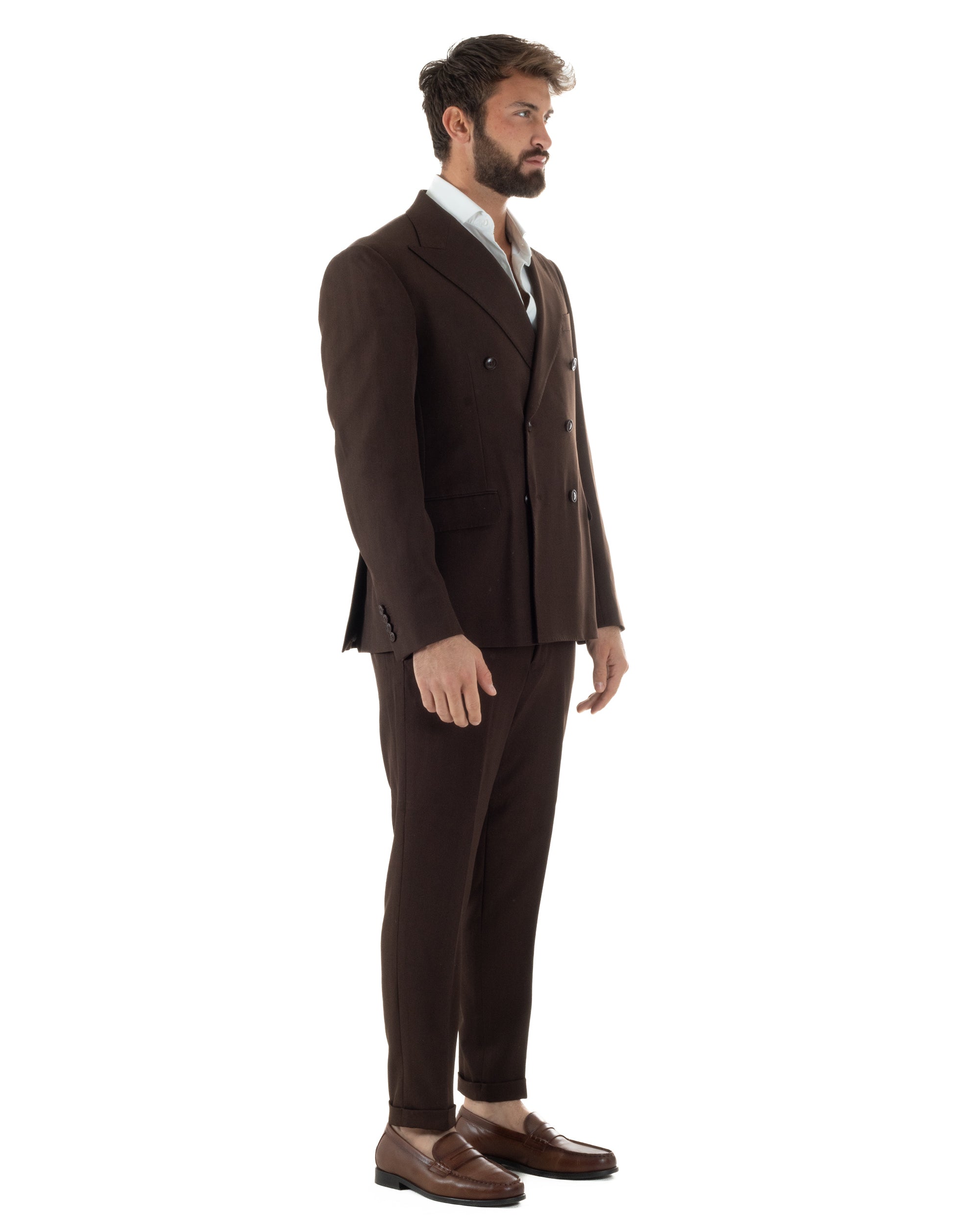 Abito Uomo Doppiopetto Tinta Unita Viscosa Classico Sartoriale Marrone AE1201A