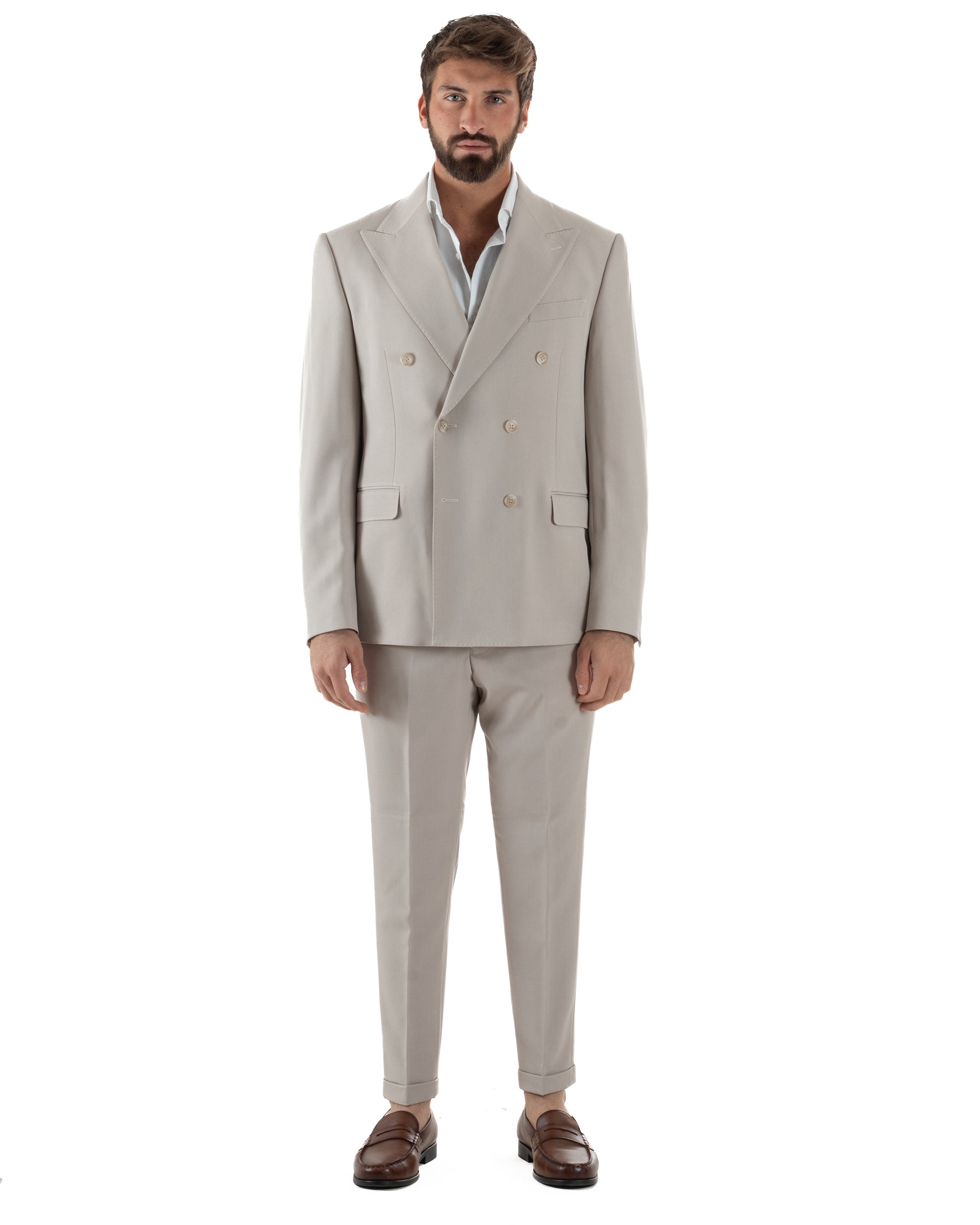 Abito Uomo Doppiopetto Tinta Unita Viscosa Classico Sartoriale Beige AE1202A