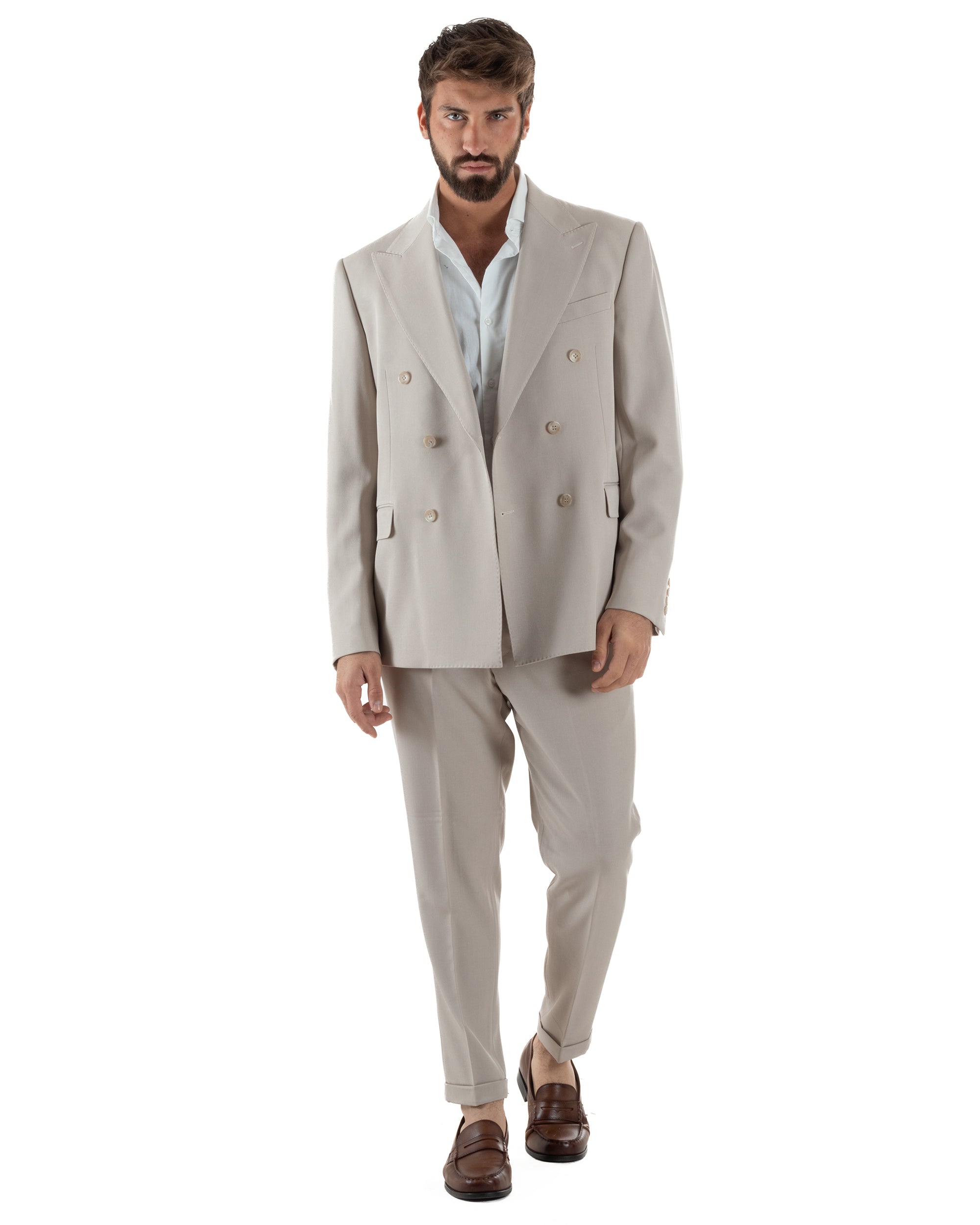 Abito Uomo Doppiopetto Tinta Unita Viscosa Classico Sartoriale Beige AE1202A