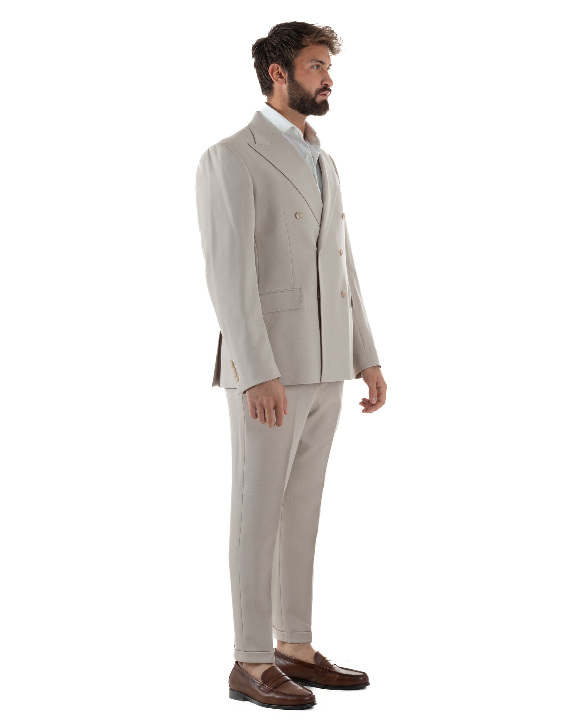 Abito Uomo Doppiopetto Tinta Unita Viscosa Classico Sartoriale Beige AE1202A