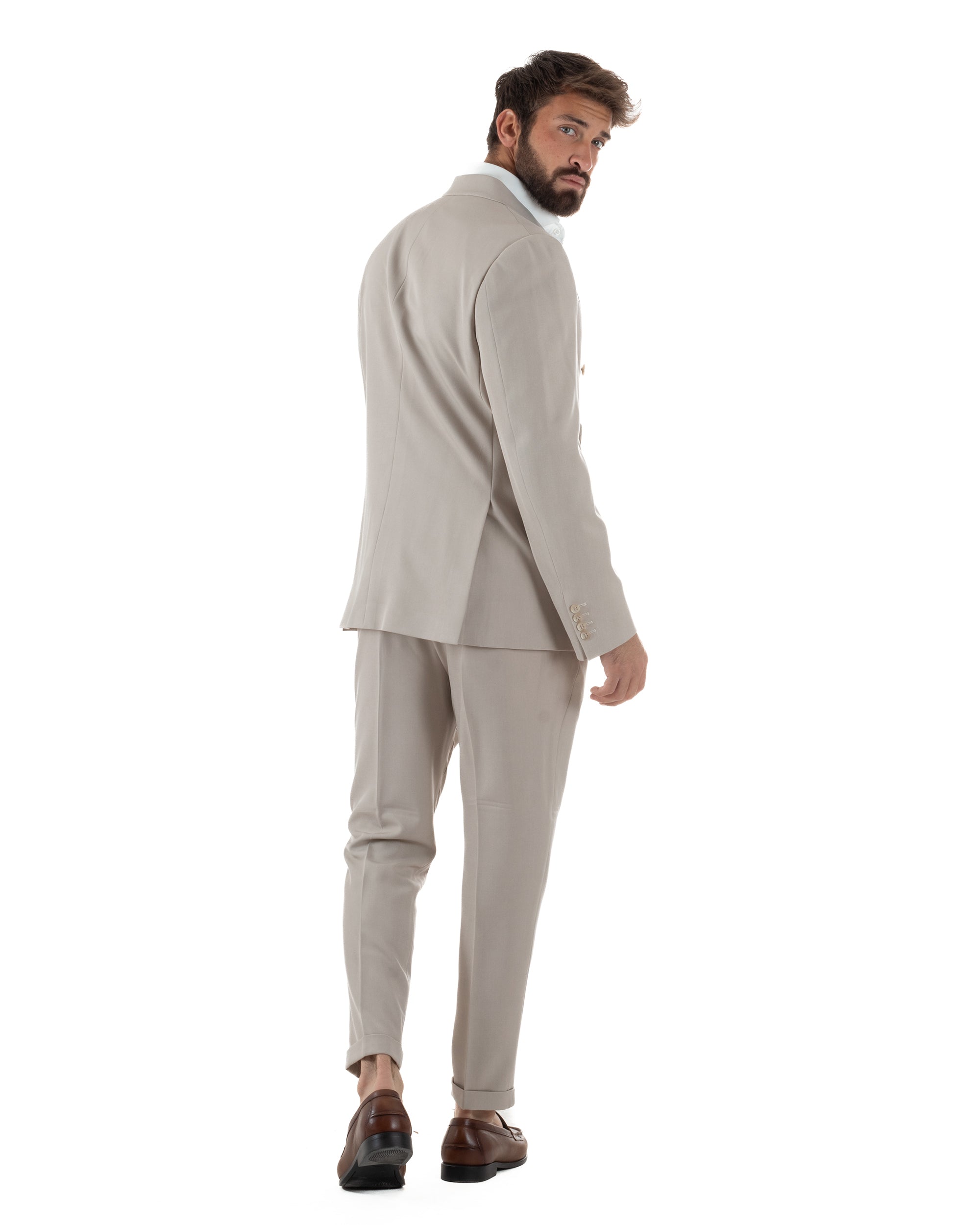 Abito Uomo Doppiopetto Tinta Unita Viscosa Classico Sartoriale Beige AE1202A