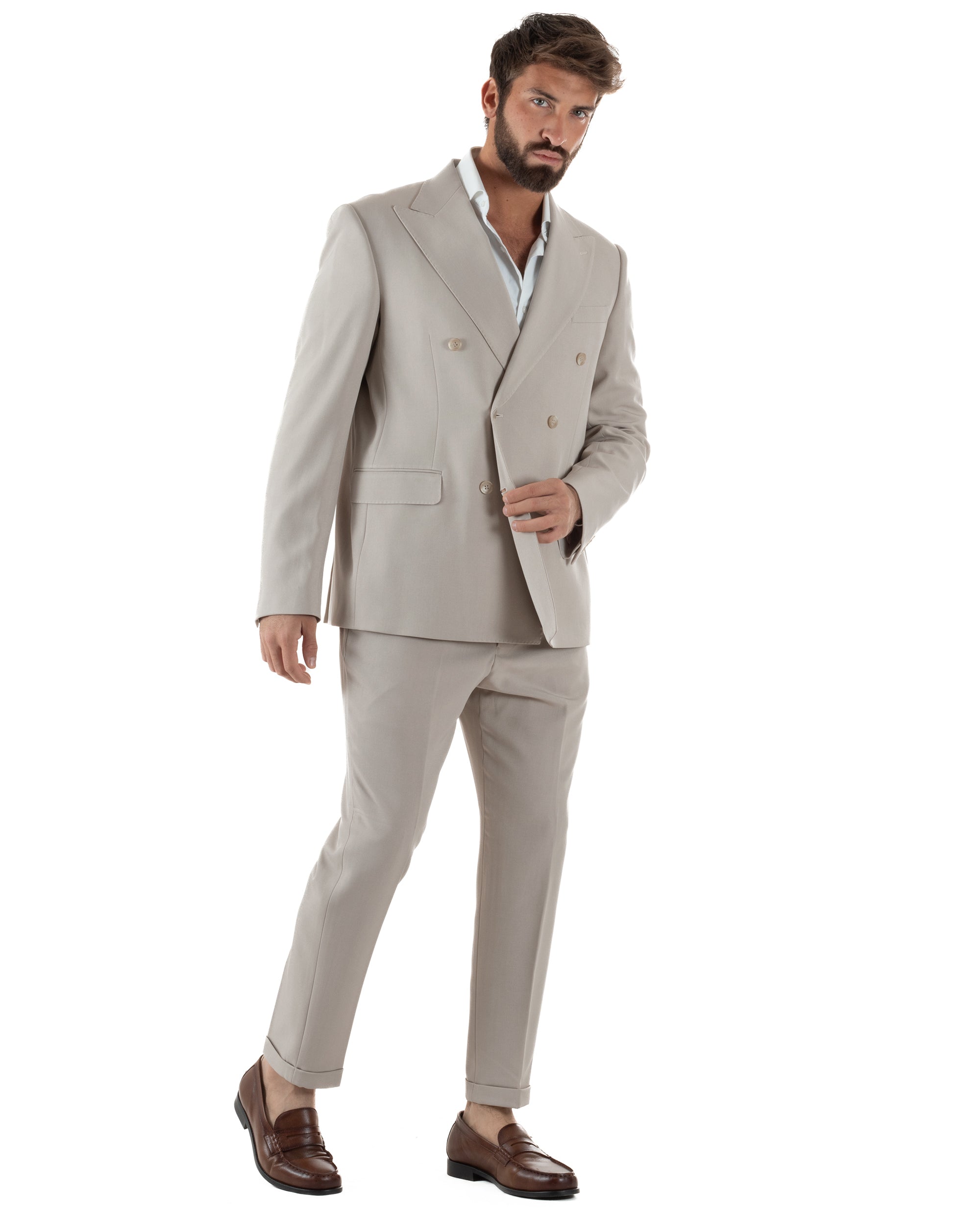 Abito Uomo Doppiopetto Tinta Unita Viscosa Classico Sartoriale Beige AE1202A