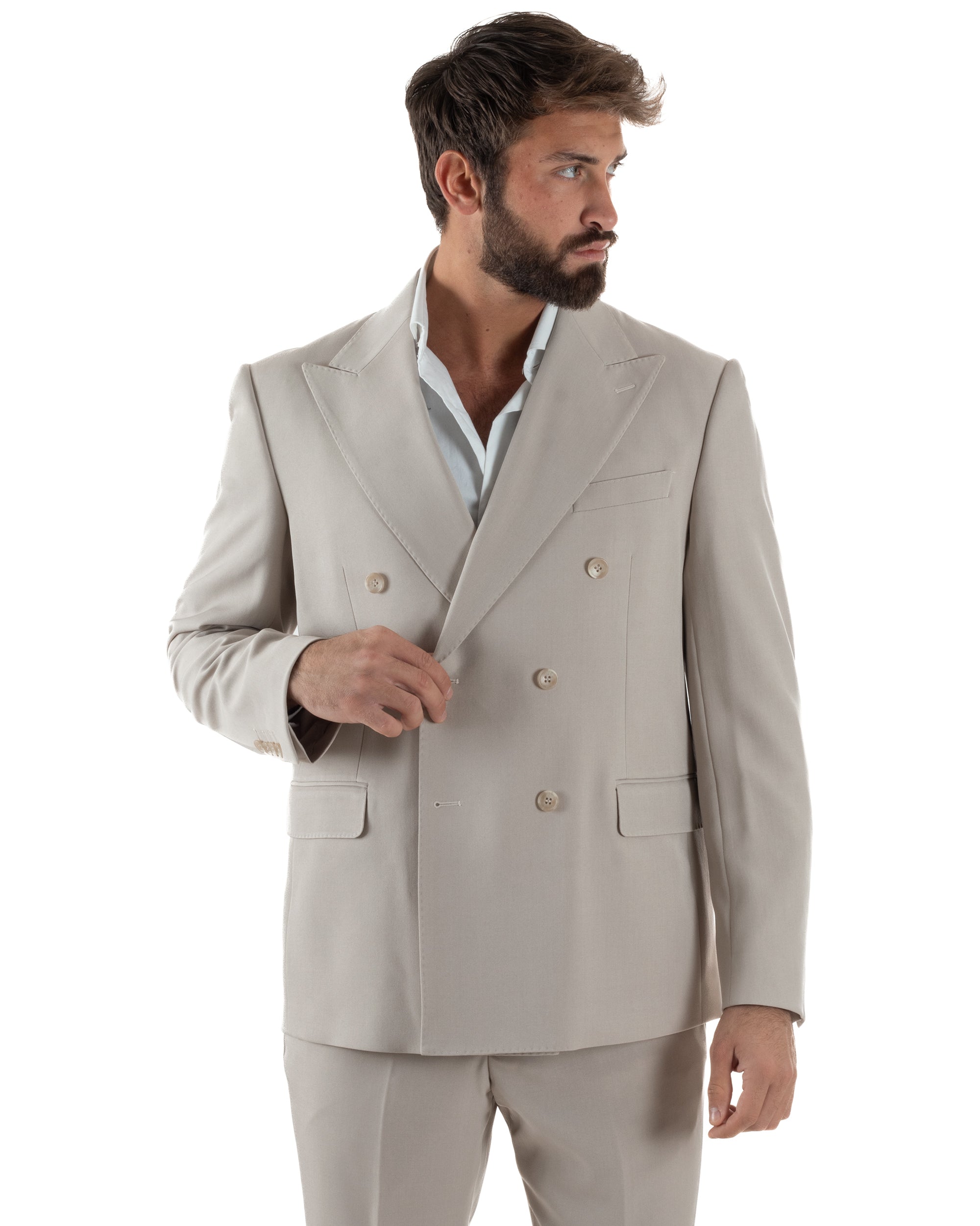 Abito Uomo Doppiopetto Tinta Unita Viscosa Classico Sartoriale Beige AE1202A
