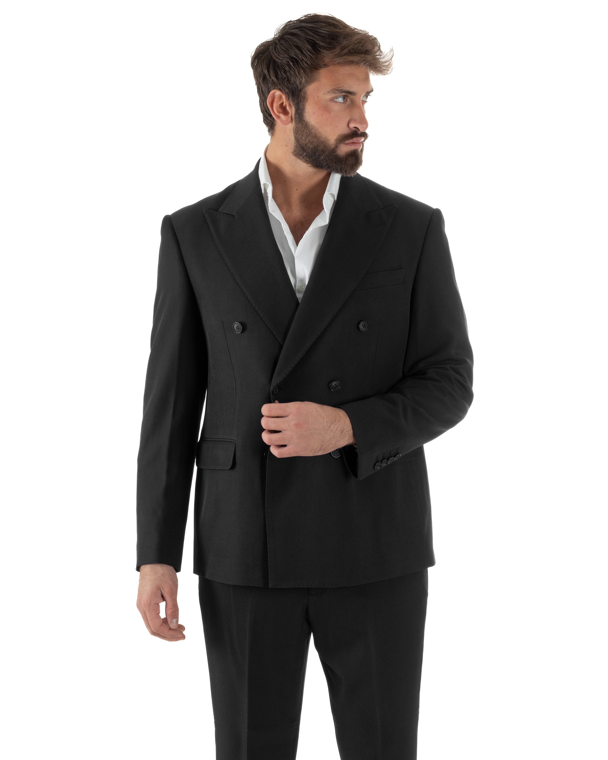 Abito Uomo Doppiopetto Tinta Unita Viscosa Classico Sartoriale Nero AE1203A