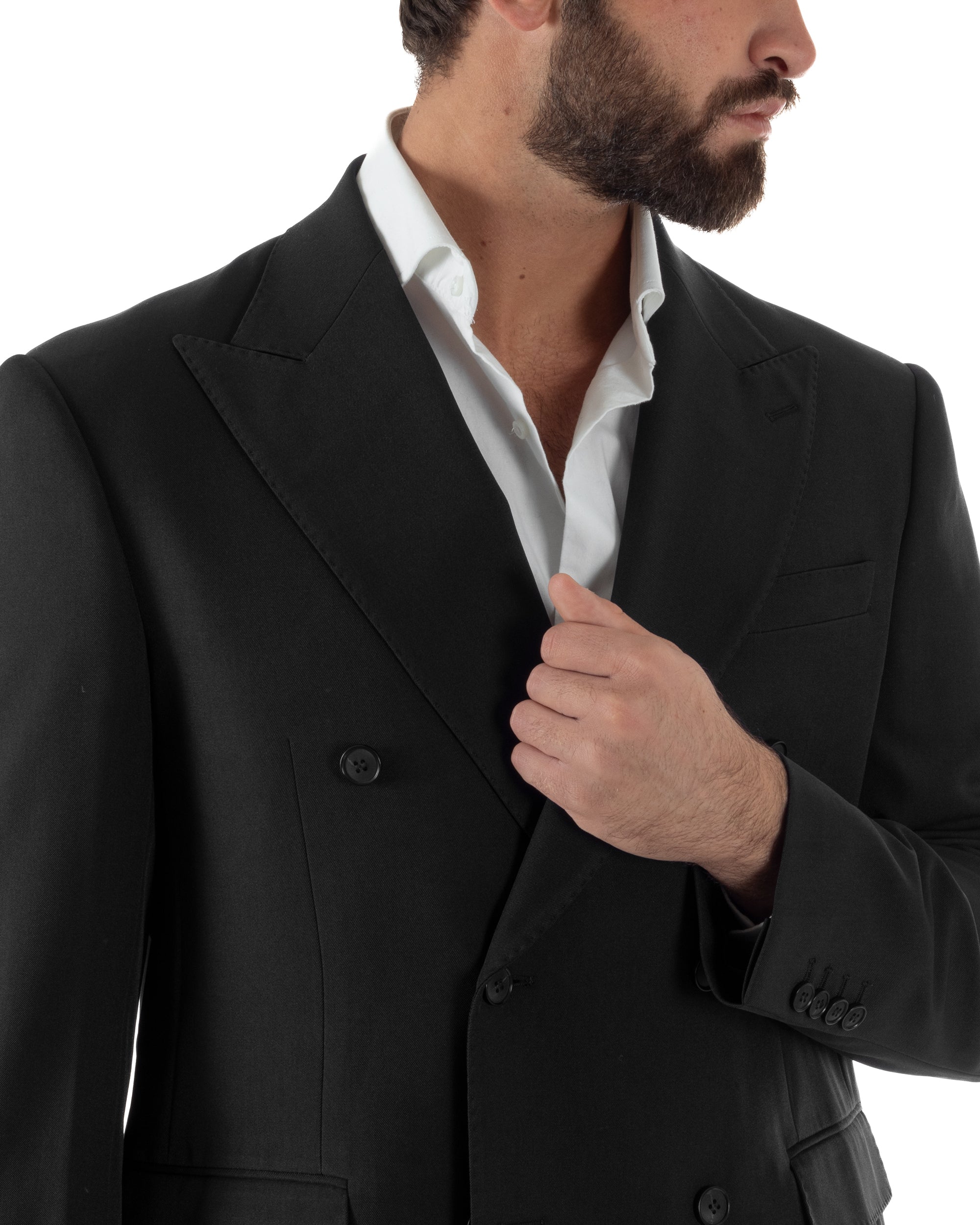 Abito Uomo Doppiopetto Tinta Unita Viscosa Classico Sartoriale Nero AE1203A