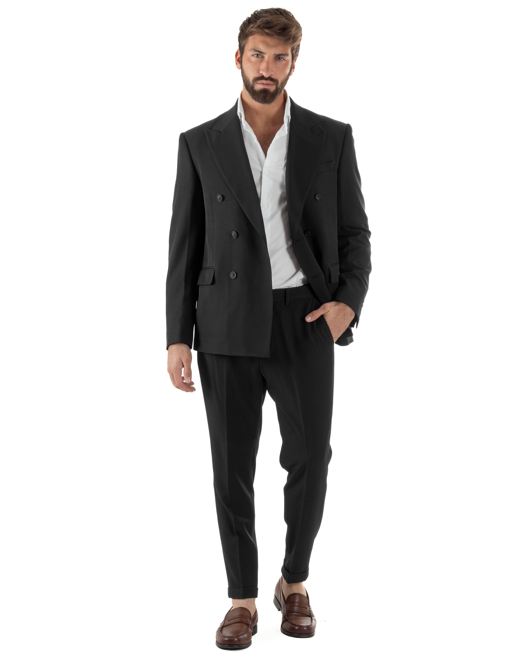 Abito Uomo Doppiopetto Tinta Unita Viscosa Classico Sartoriale Nero AE1203A