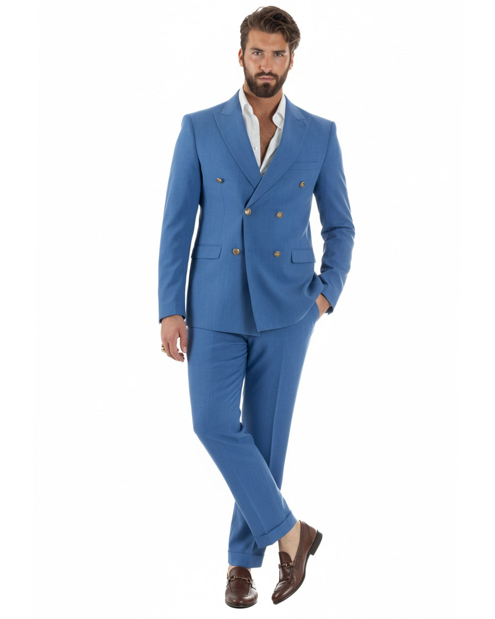 Abito doppiopetto uomo blu royal melangiato giacca con bottoni metallo