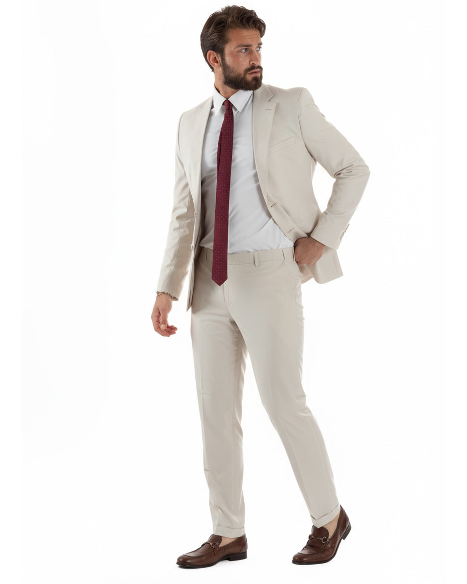 Abito monopetto uomo bianco giacca e pantaloni viscosa elegante