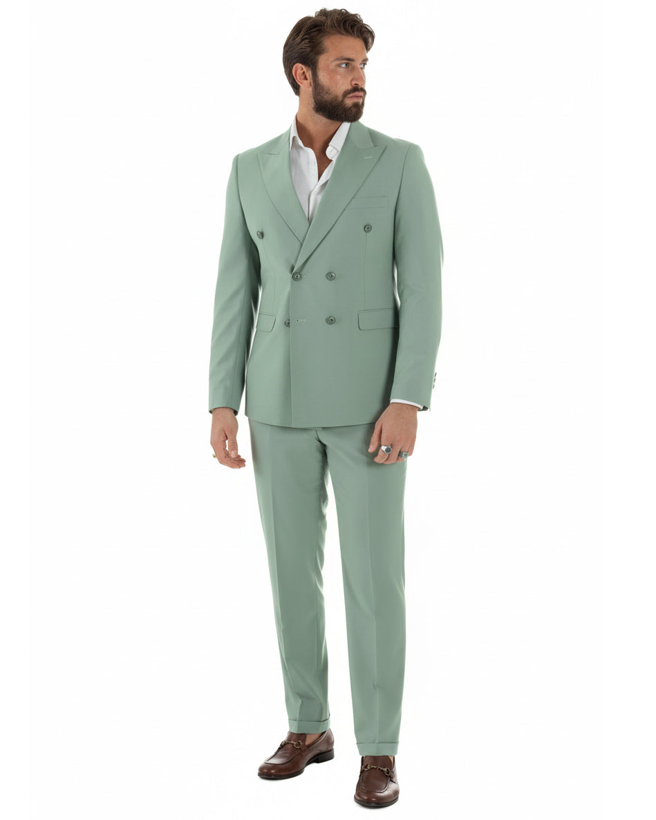 Abito doppiopetto uomo verde salvia giacca e pantaloni viscosa elegante