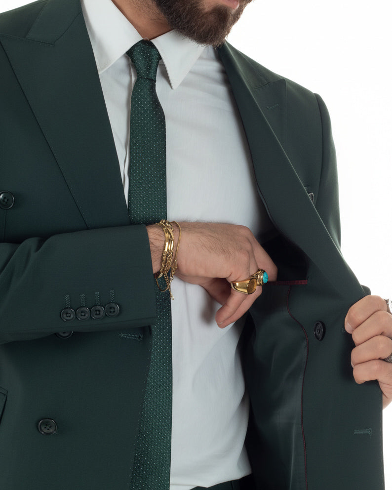 Zweireihiger Herrenanzug, Sakko und Hose aus Viskose, elegantes Grün GIOSAL-AE1209A