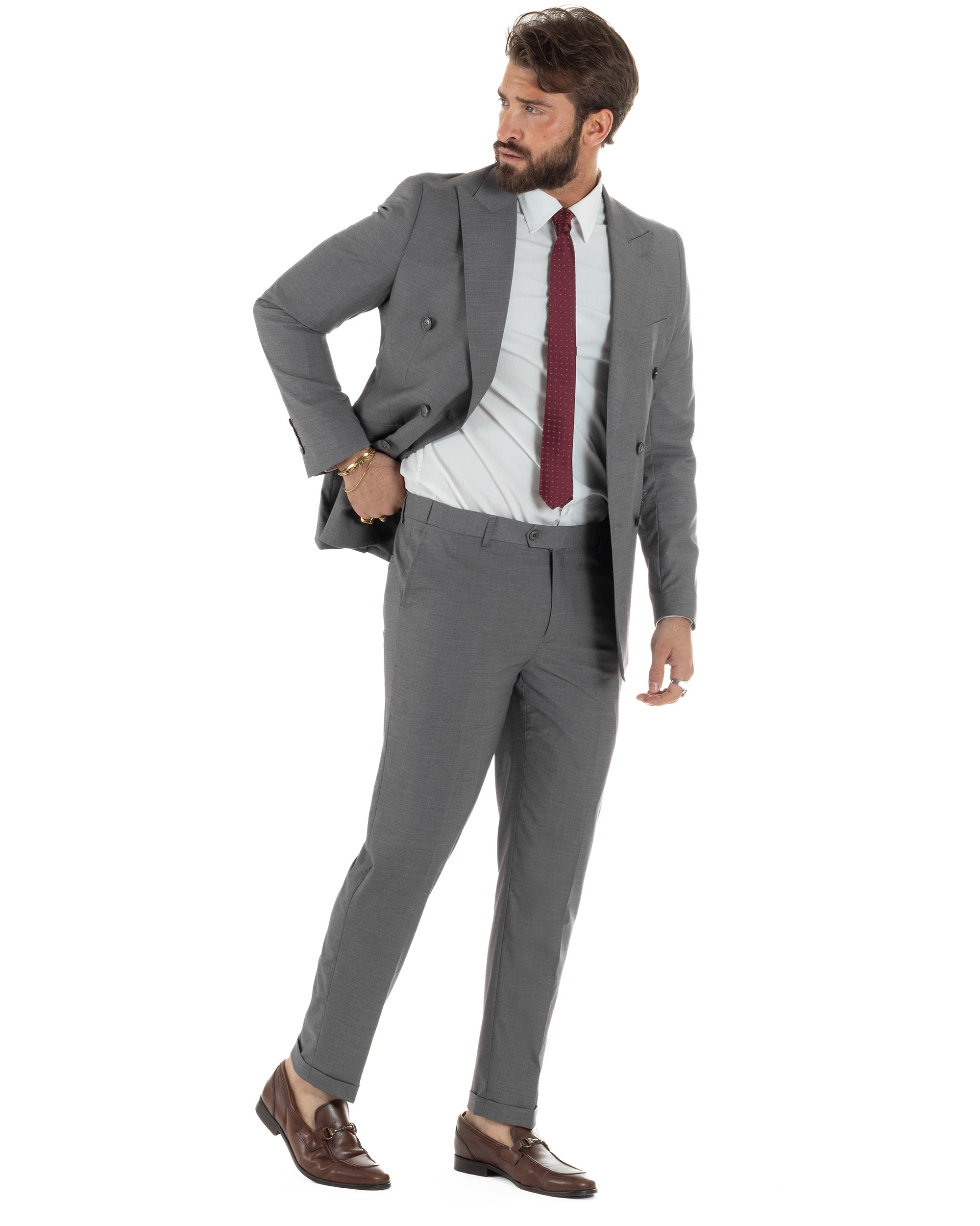 Abito uomo doppiopetto completo viscosa giacca pantaloni elegante grigio GIOSAL-AE1210A