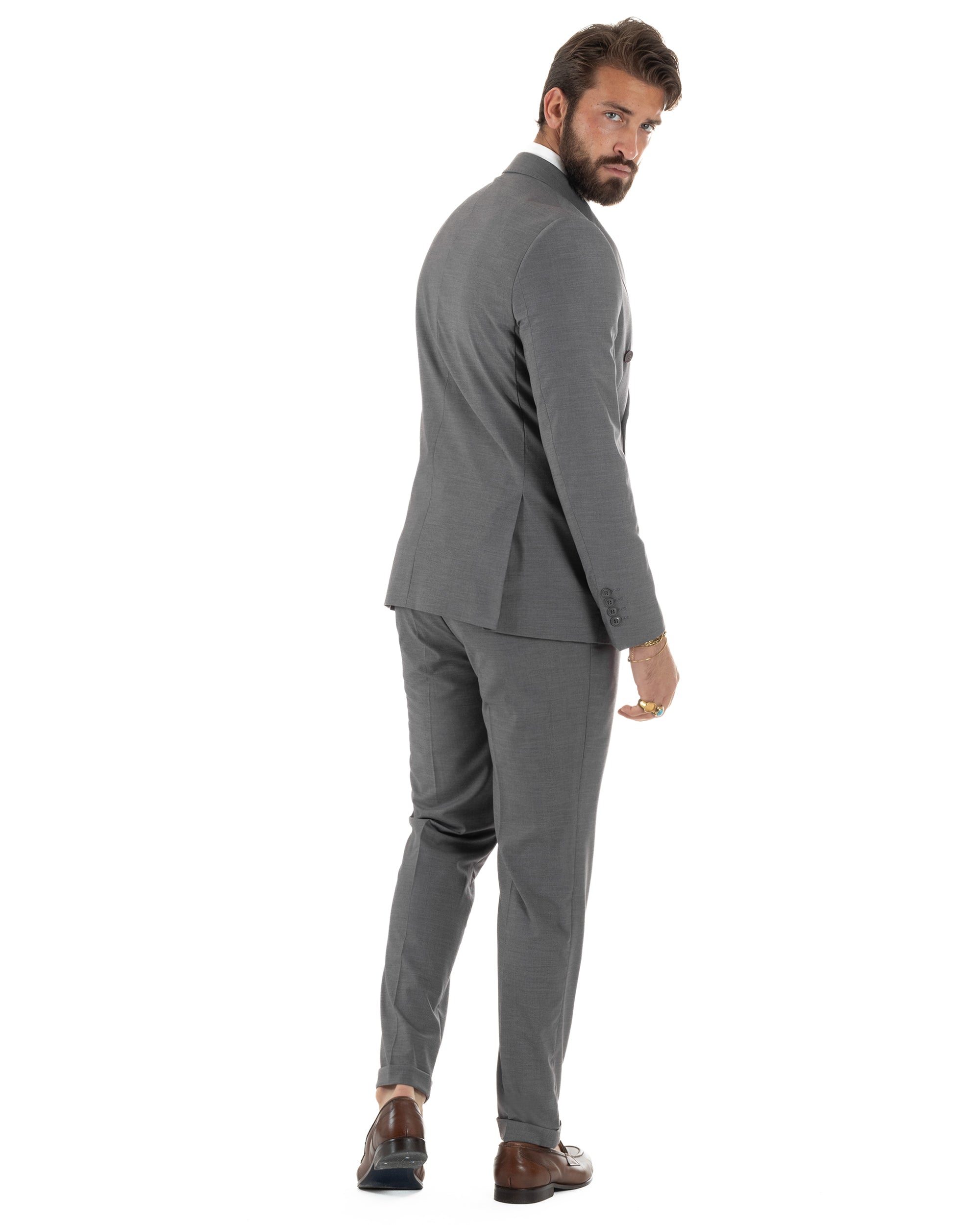 Abito uomo doppiopetto completo viscosa giacca pantaloni elegante grigio GIOSAL-AE1210A