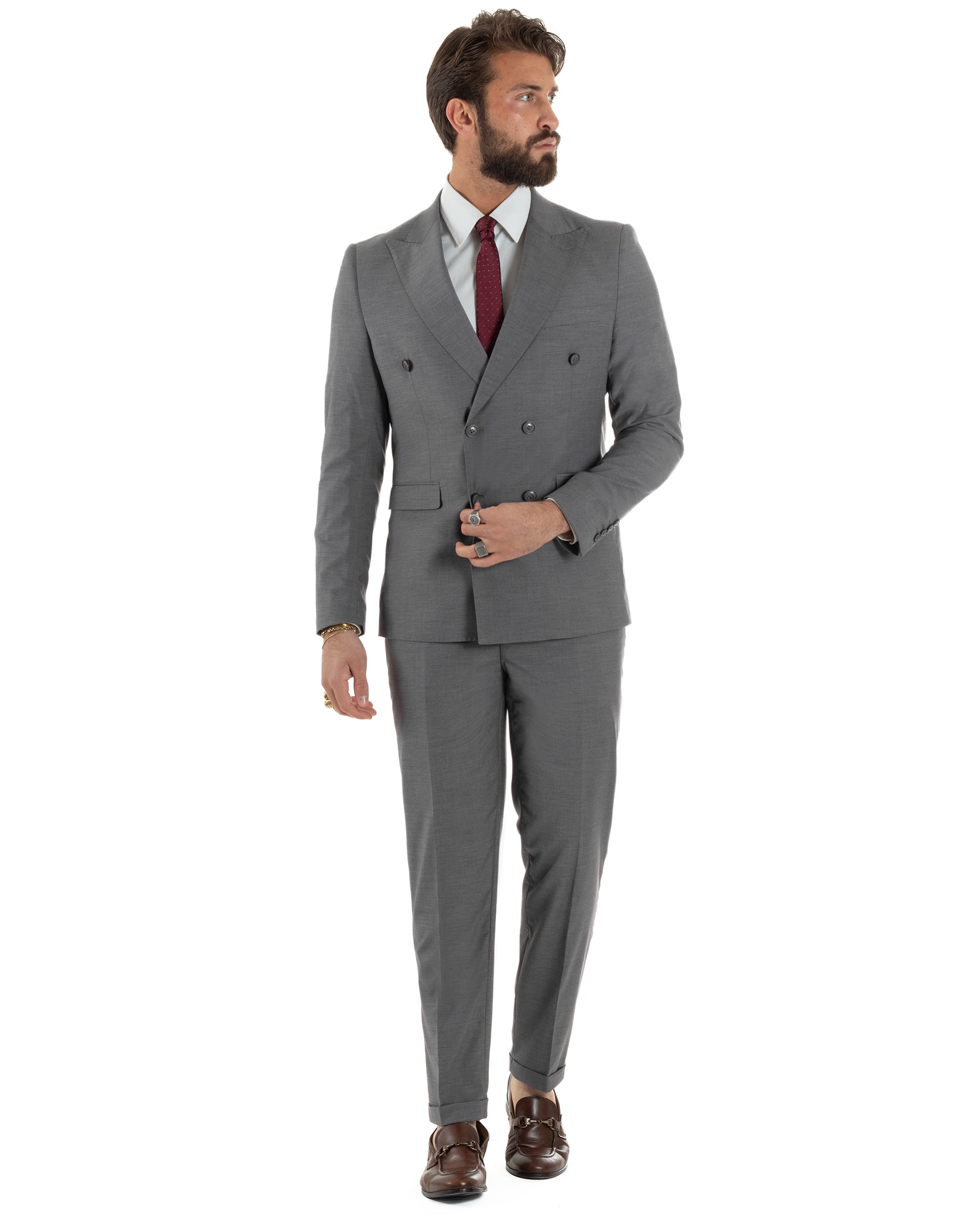 Abito uomo doppiopetto completo viscosa giacca pantaloni elegante grigio GIOSAL-AE1210A