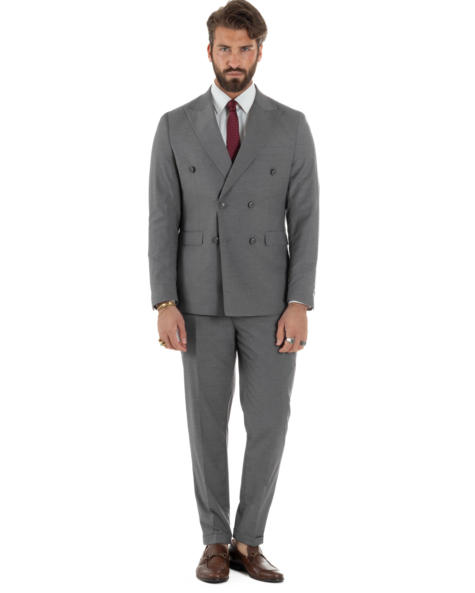 Abito uomo doppiopetto completo viscosa giacca pantaloni elegante grigio GIOSAL-AE1210A
