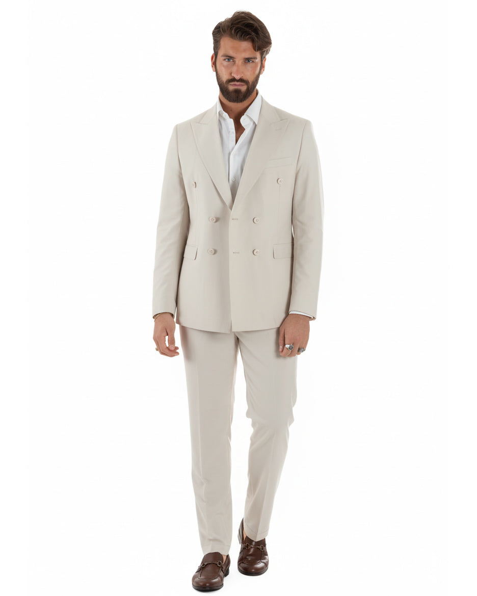 Abito uomo doppiopetto completo viscosa giacca pantaloni elegante panna GIOSAL-AE1211A