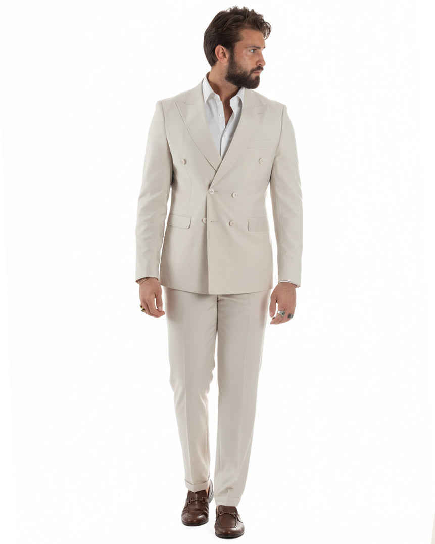 Abito uomo doppiopetto completo viscosa giacca pantaloni elegante panna GIOSAL-AE1211A