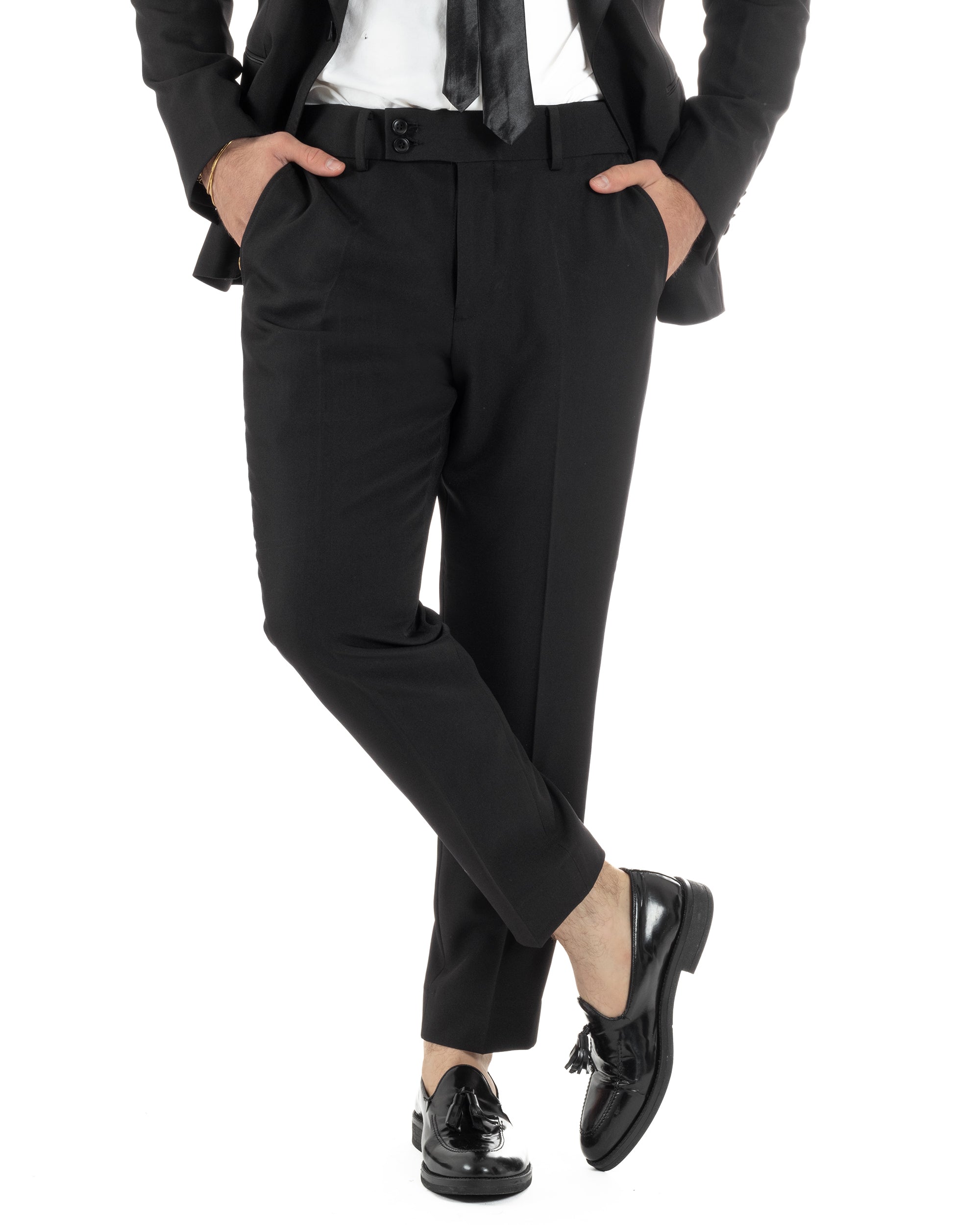 Abito uomo monopetto vestito completo smoking rever sciallato raso nero GIOSAL-AE1213A