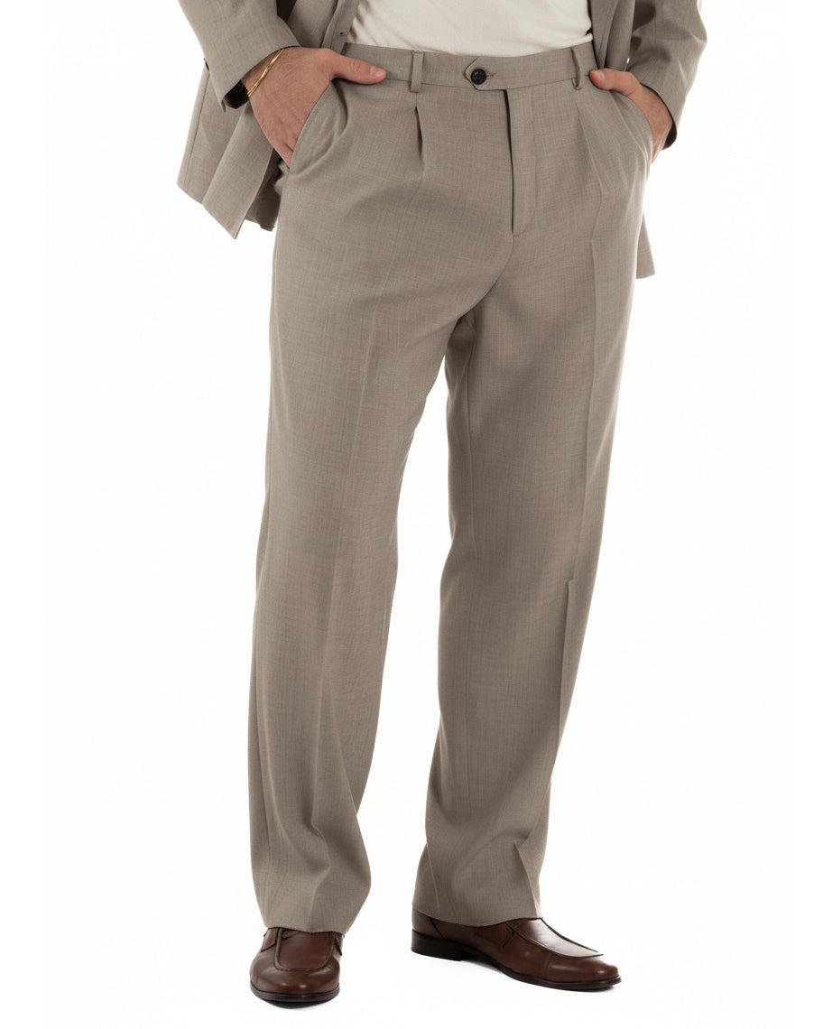 Zweireihiger Herrenanzug mit zwei Knöpfen, Oversize-Viskoseanzug und beiger Baggy-Hose GIOSAL-AE1216A