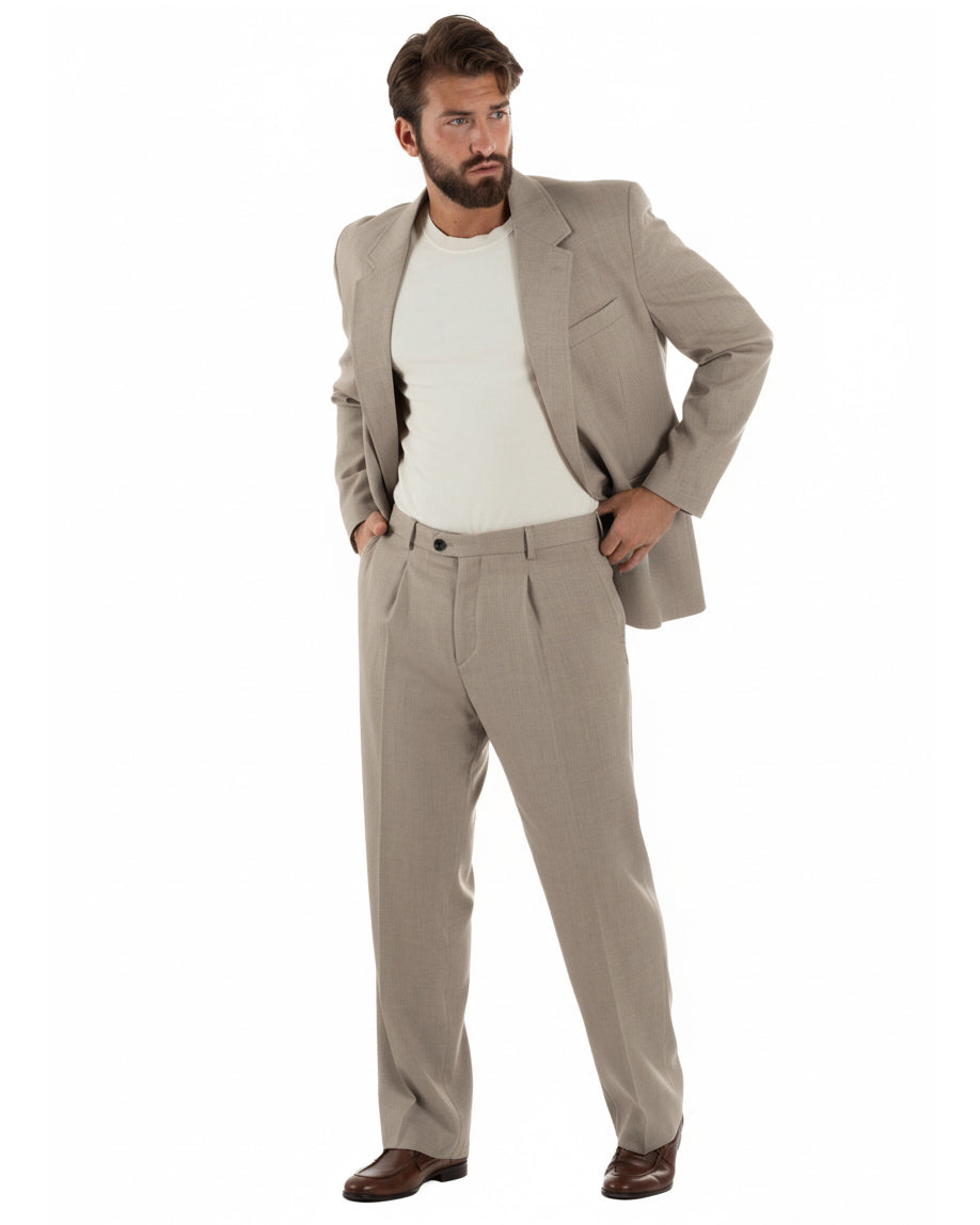 Zweireihiger Herrenanzug mit zwei Knöpfen, Oversize-Viskoseanzug und beiger Baggy-Hose GIOSAL-AE1216A