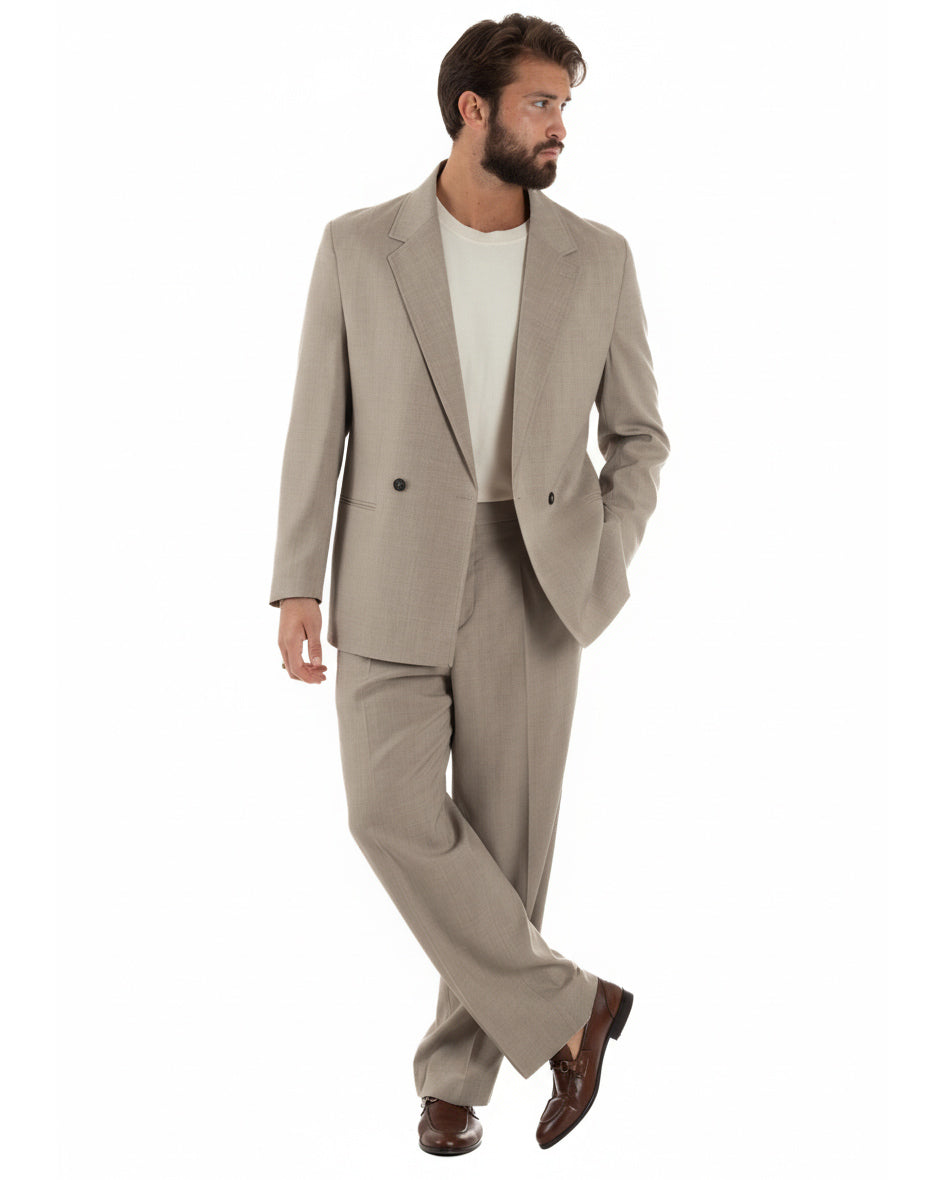 Zweireihiger Herrenanzug mit zwei Knöpfen, Oversize-Viskoseanzug und beiger Baggy-Hose GIOSAL-AE1216A