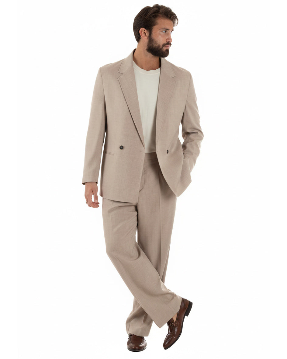 Abito doppiopetto uomo beige giacca e pantaloni baggy fit contemporaneo