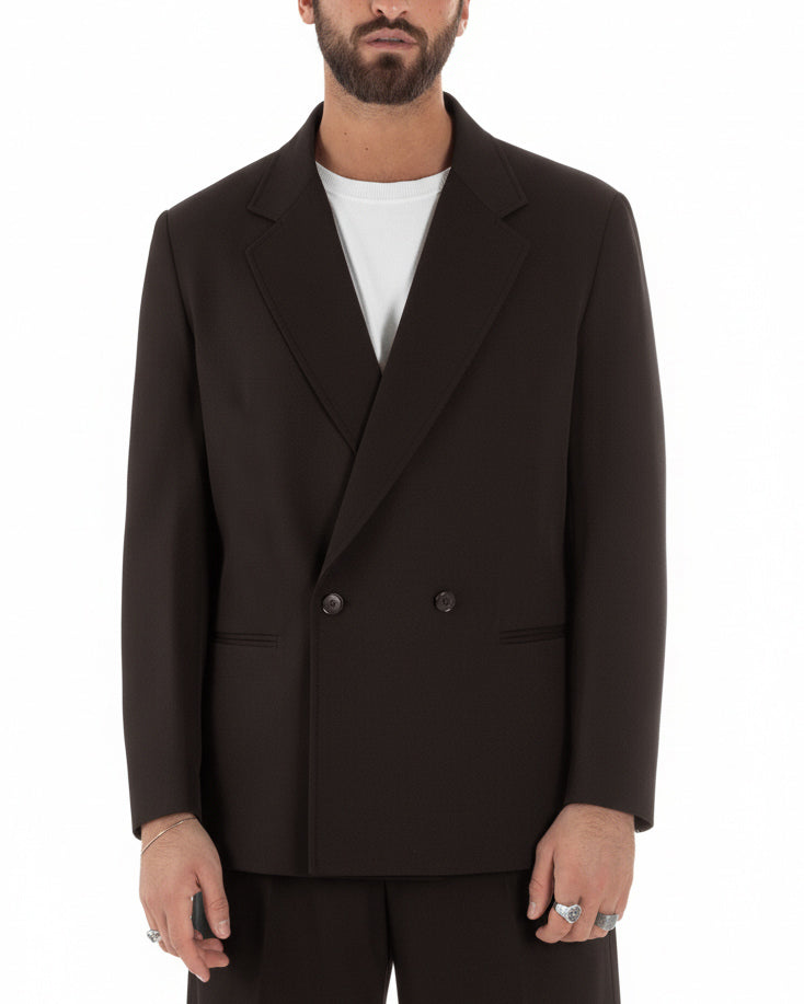 Traje de hombre cruzado de 2 botones, vestido de viscosa oversize, pantalones baggy marrones GIOSAL-AE1217A