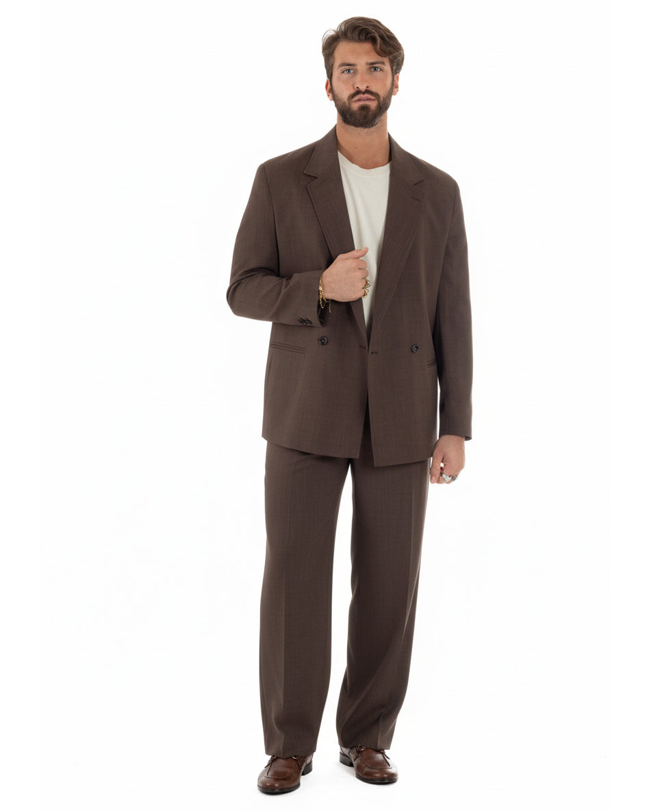 Abito doppiopetto uomo marrone giacca e pantaloni baggy fit contemporaneo
