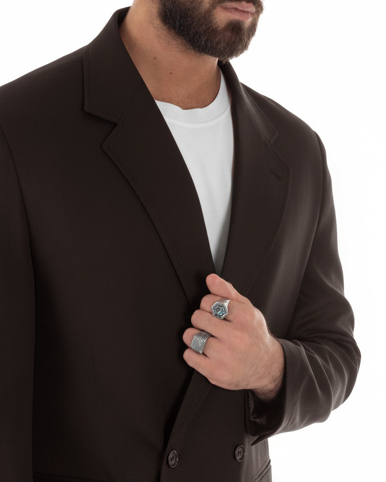 Traje de hombre cruzado de 2 botones, vestido de viscosa oversize, pantalones baggy marrones GIOSAL-AE1217A