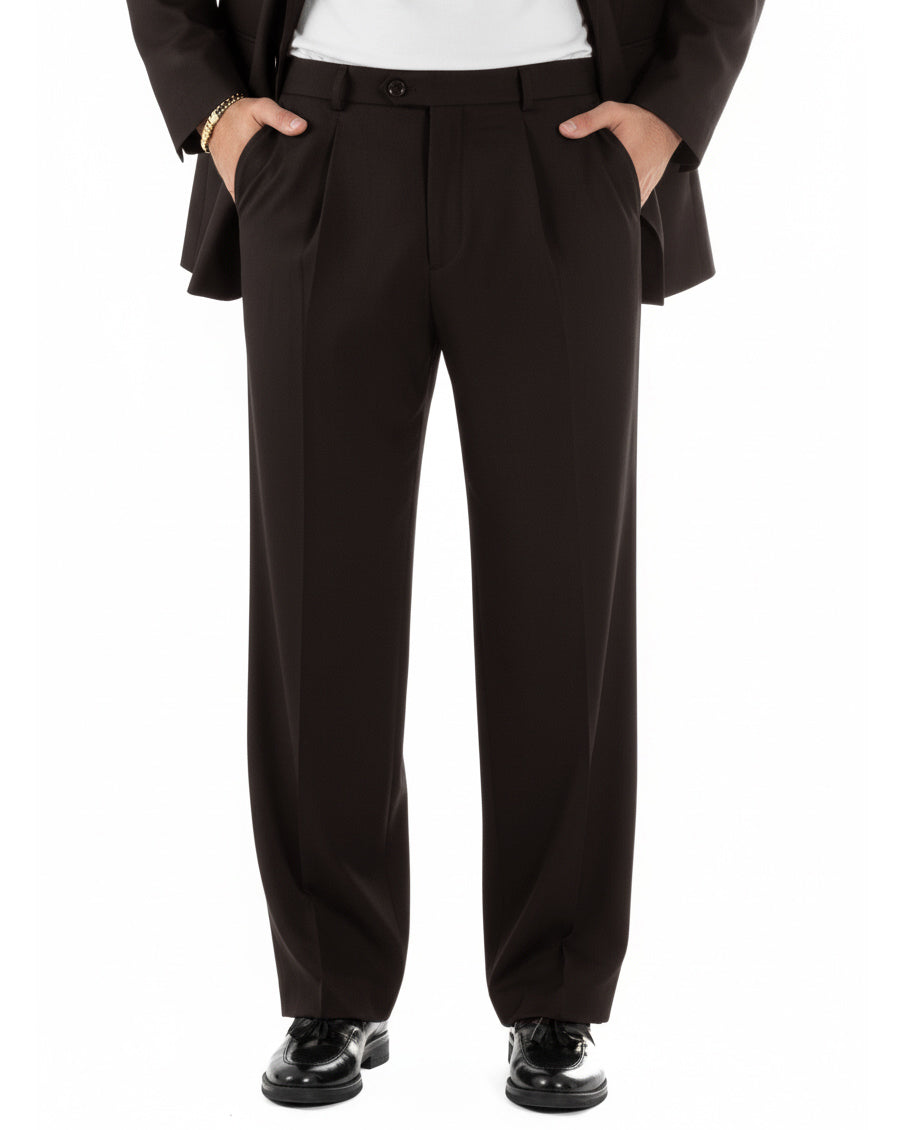 Traje de hombre cruzado de 2 botones, vestido de viscosa oversize, pantalones baggy marrones GIOSAL-AE1217A