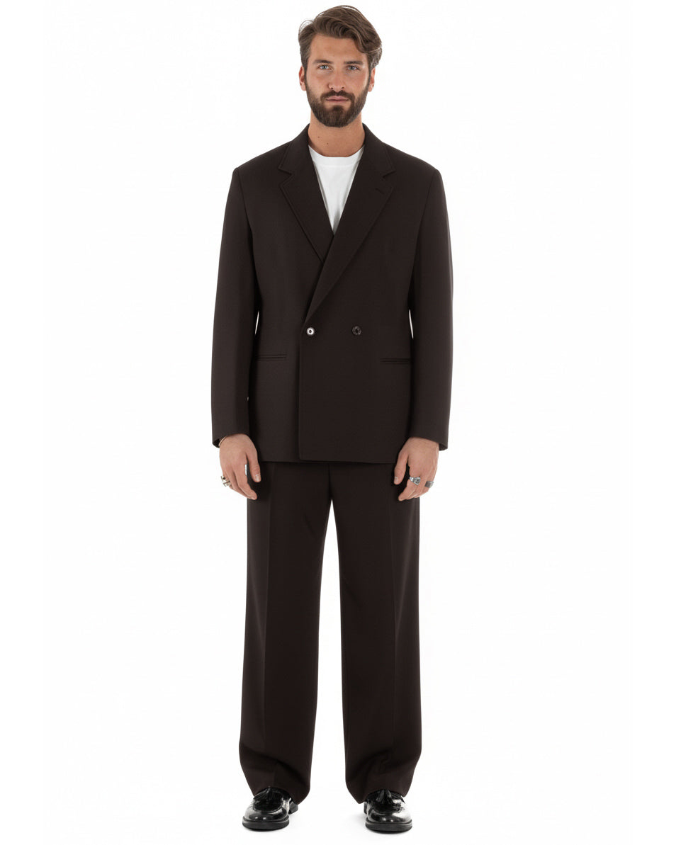 Traje de hombre cruzado de 2 botones, vestido de viscosa oversize, pantalones baggy marrones GIOSAL-AE1217A