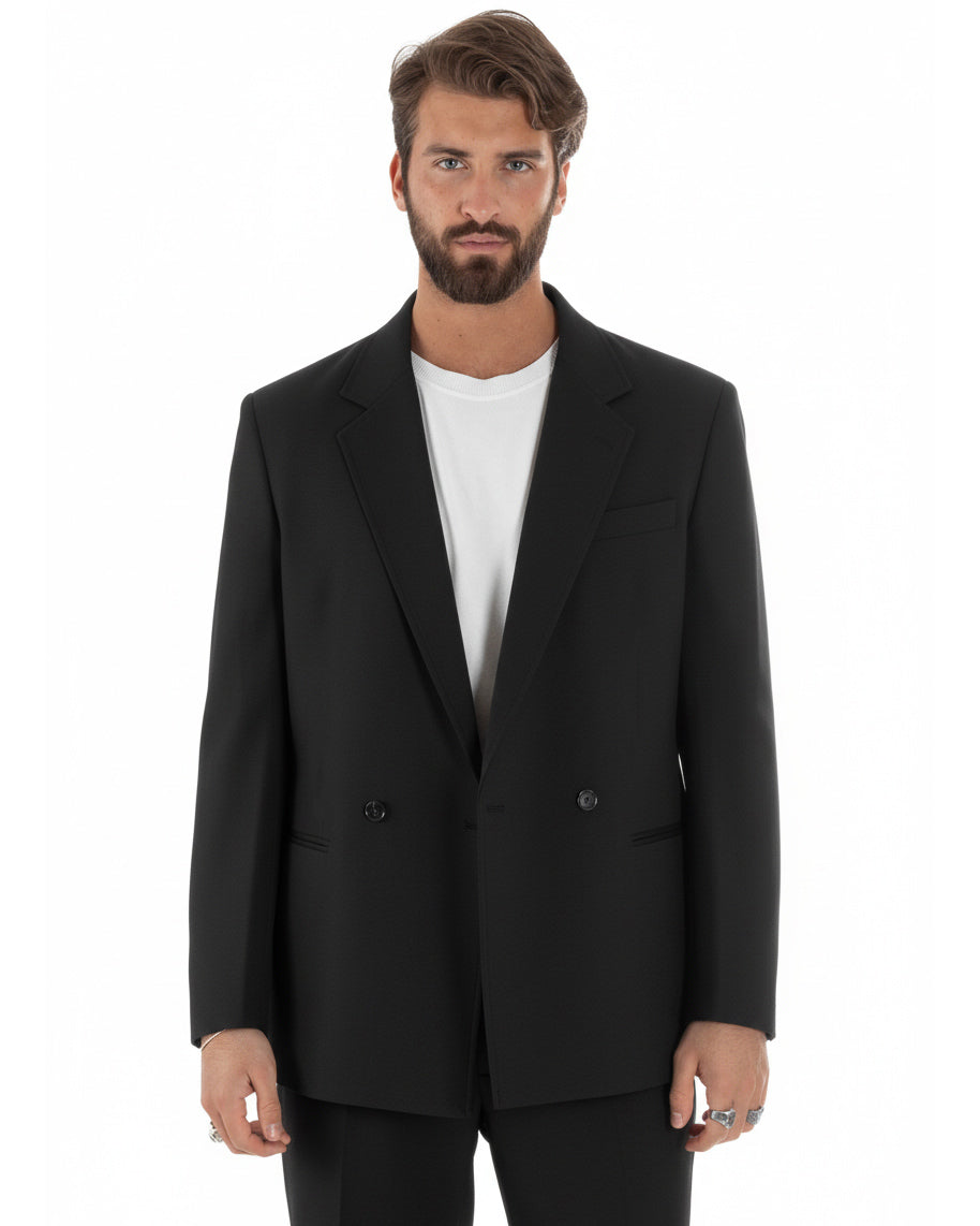 Abito uomo doppiopetto 2 bottoni vestito viscosa over pantaloni baggy nero GIOSAL-AE1218A