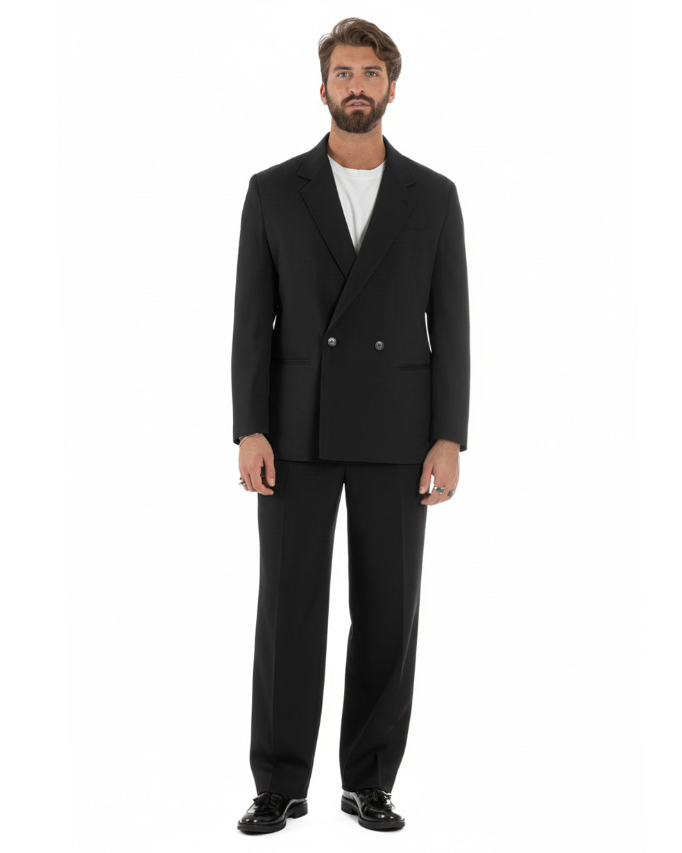 Abito doppiopetto uomo nero giacca e pantaloni baggy fit contemporaneo