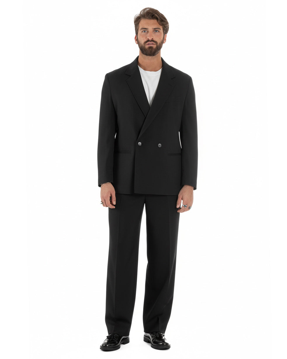 Abito uomo doppiopetto 2 bottoni vestito viscosa over pantaloni baggy nero GIOSAL-AE1218A