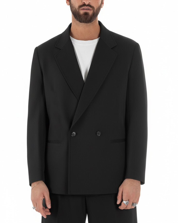 Abito uomo doppiopetto 2 bottoni vestito viscosa over pantaloni baggy nero GIOSAL-AE1218A