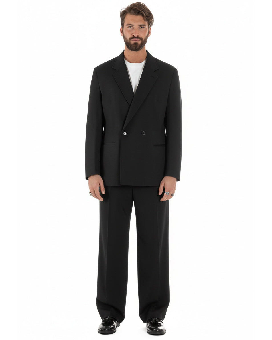 Abito uomo doppiopetto 2 bottoni vestito viscosa over pantaloni baggy nero GIOSAL-AE1218A