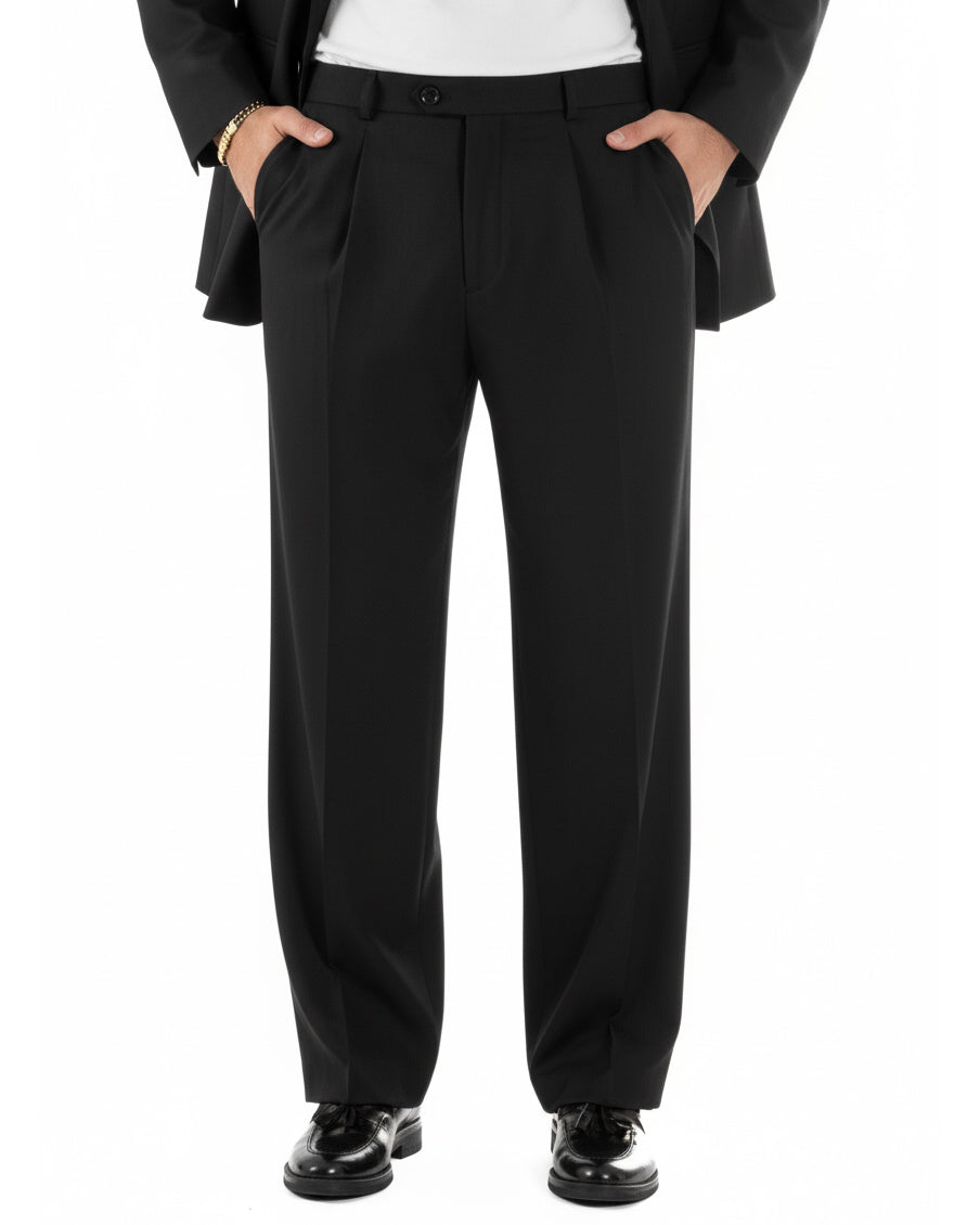 Abito uomo doppiopetto 2 bottoni vestito viscosa over pantaloni baggy nero GIOSAL-AE1218A