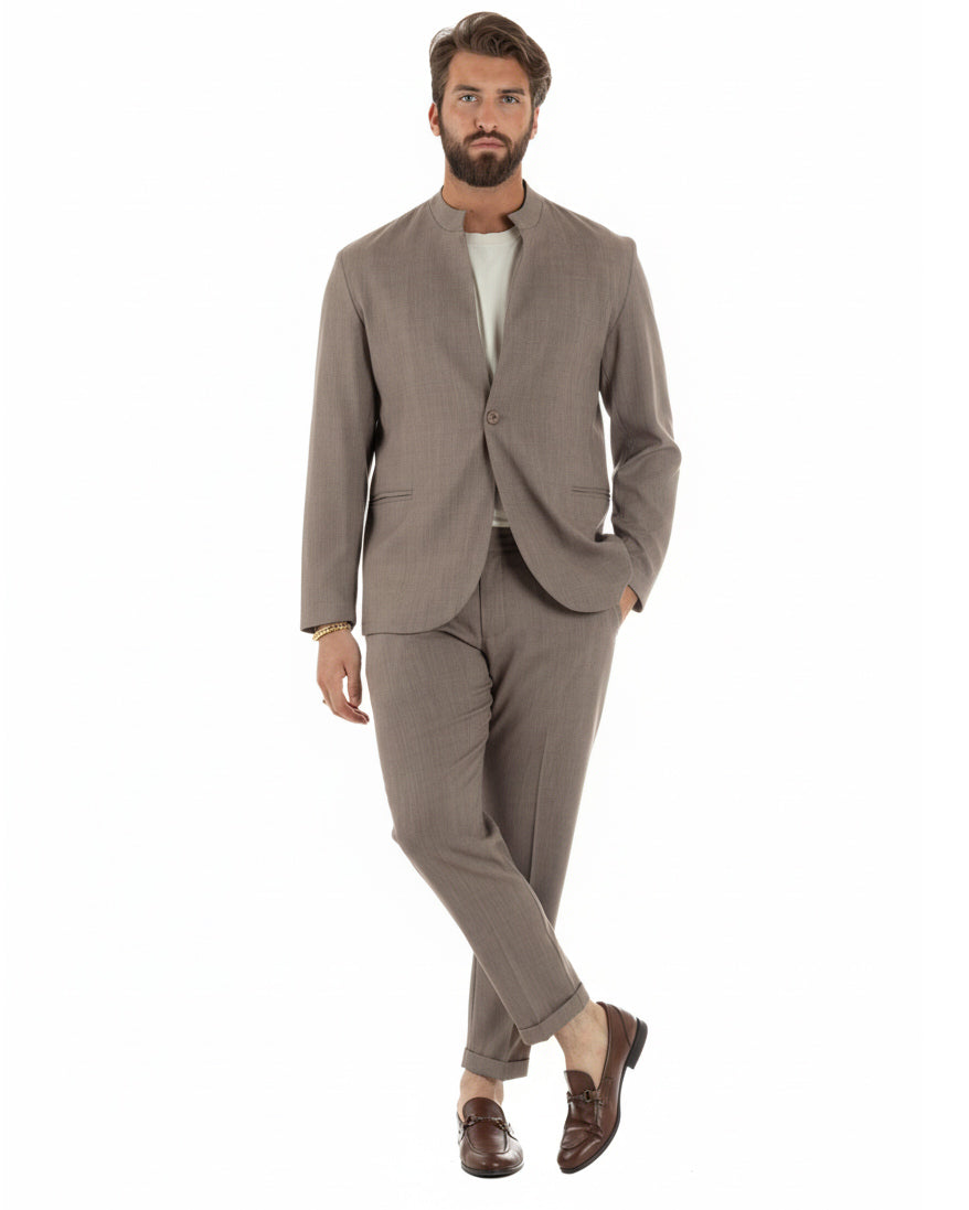 Vista frontale completa abito uomo fango monopetto giacca coreana regular fit