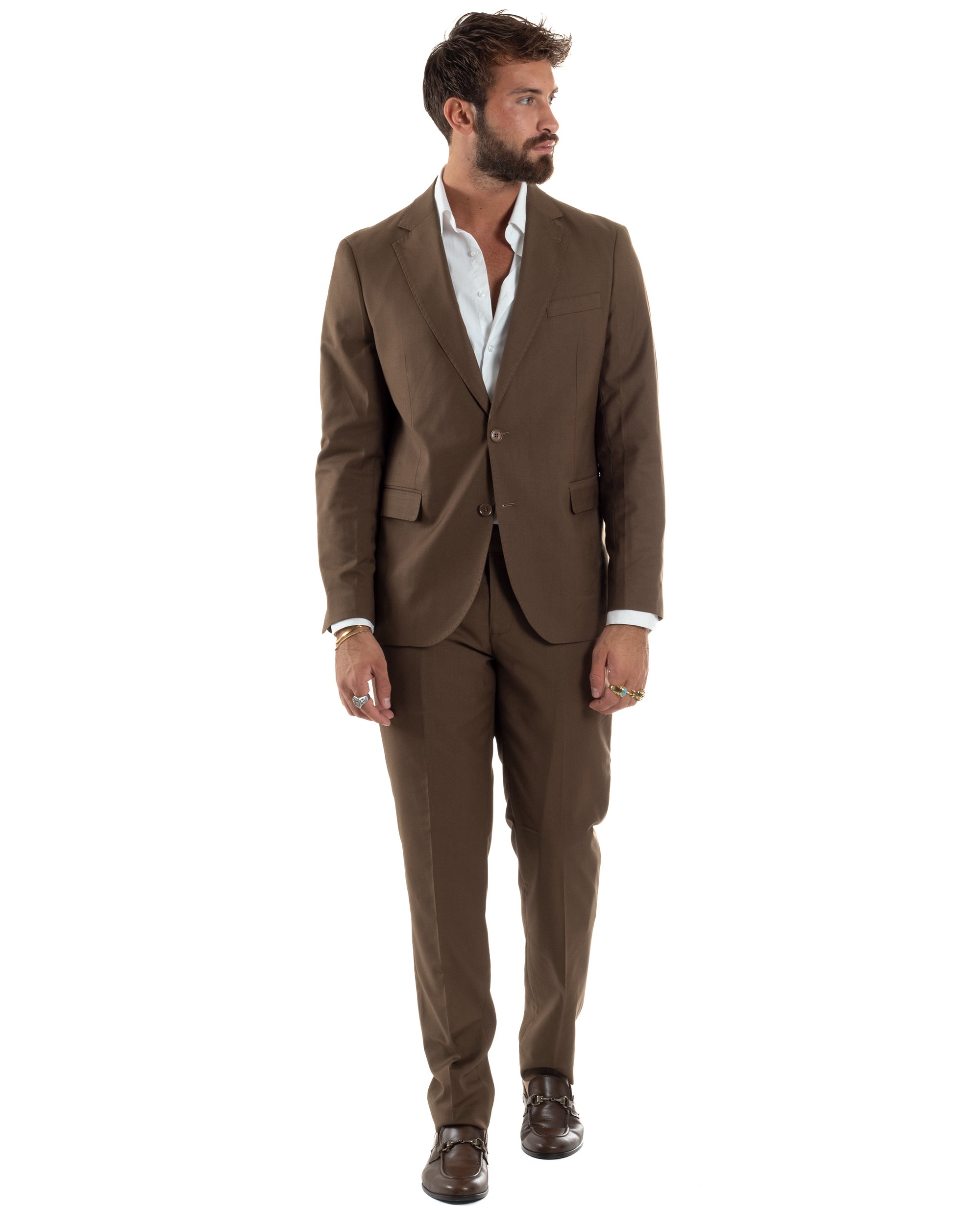 Abito monopetto uomo marrone giacca e pantaloni viscosa elegante