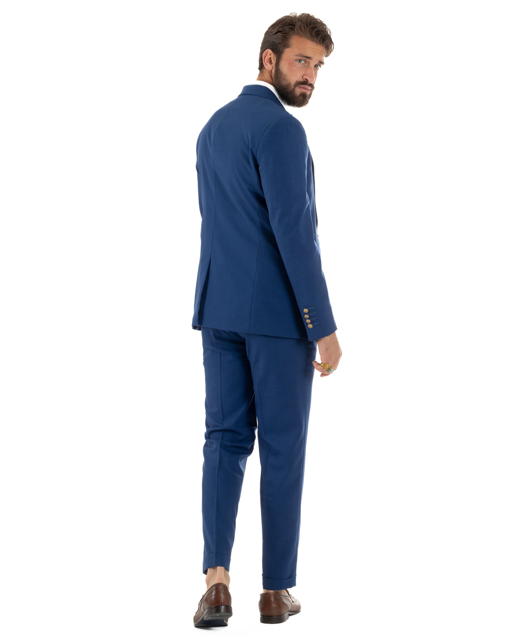 Abito uomo vestito monopetto 3 pezzi panciotto bottoni oro blu royal GIOSAL-AE1227A