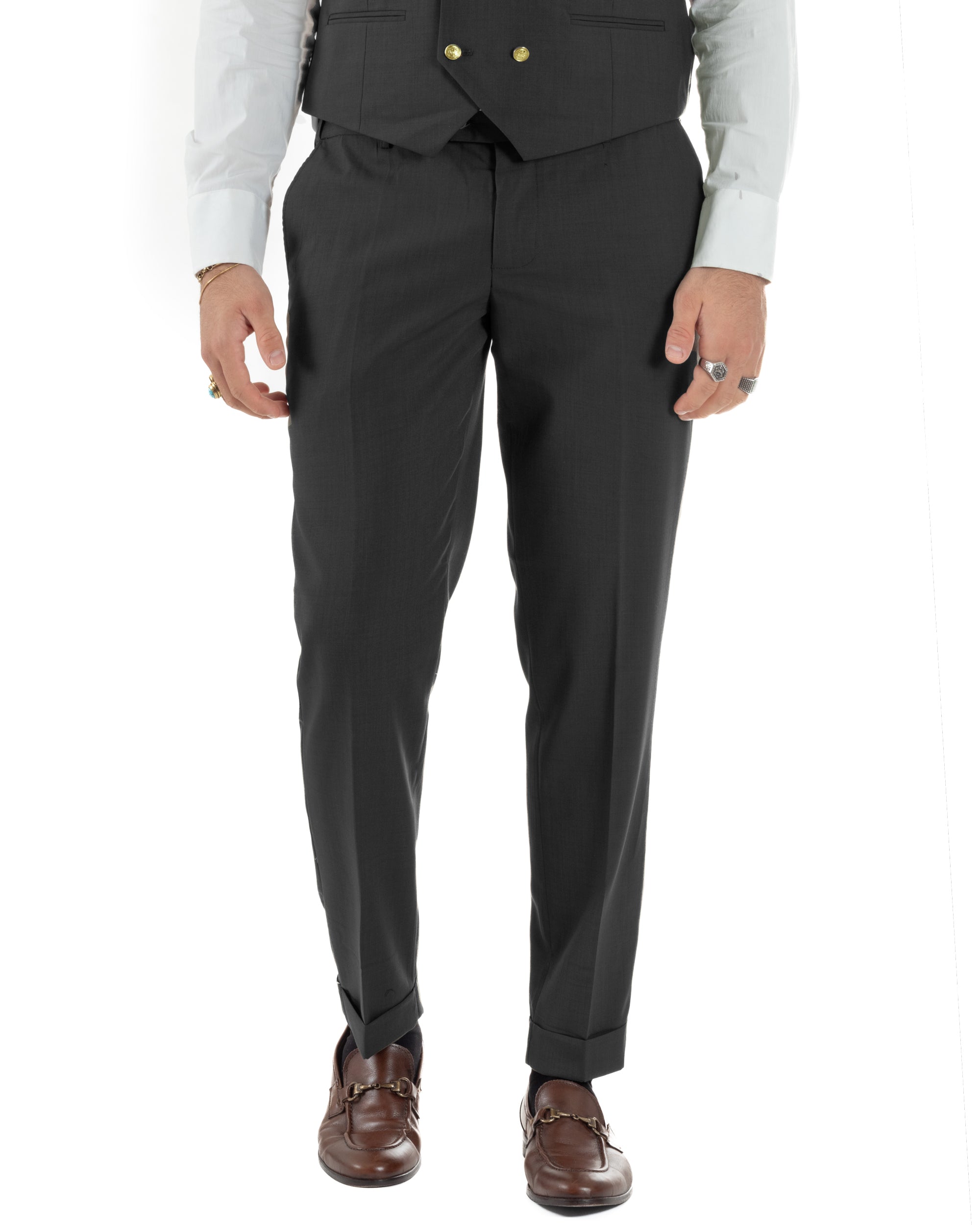 Abito uomo vestito monopetto 3 pezzi panciotto bottoni oro nero GIOSAL-AE1228A