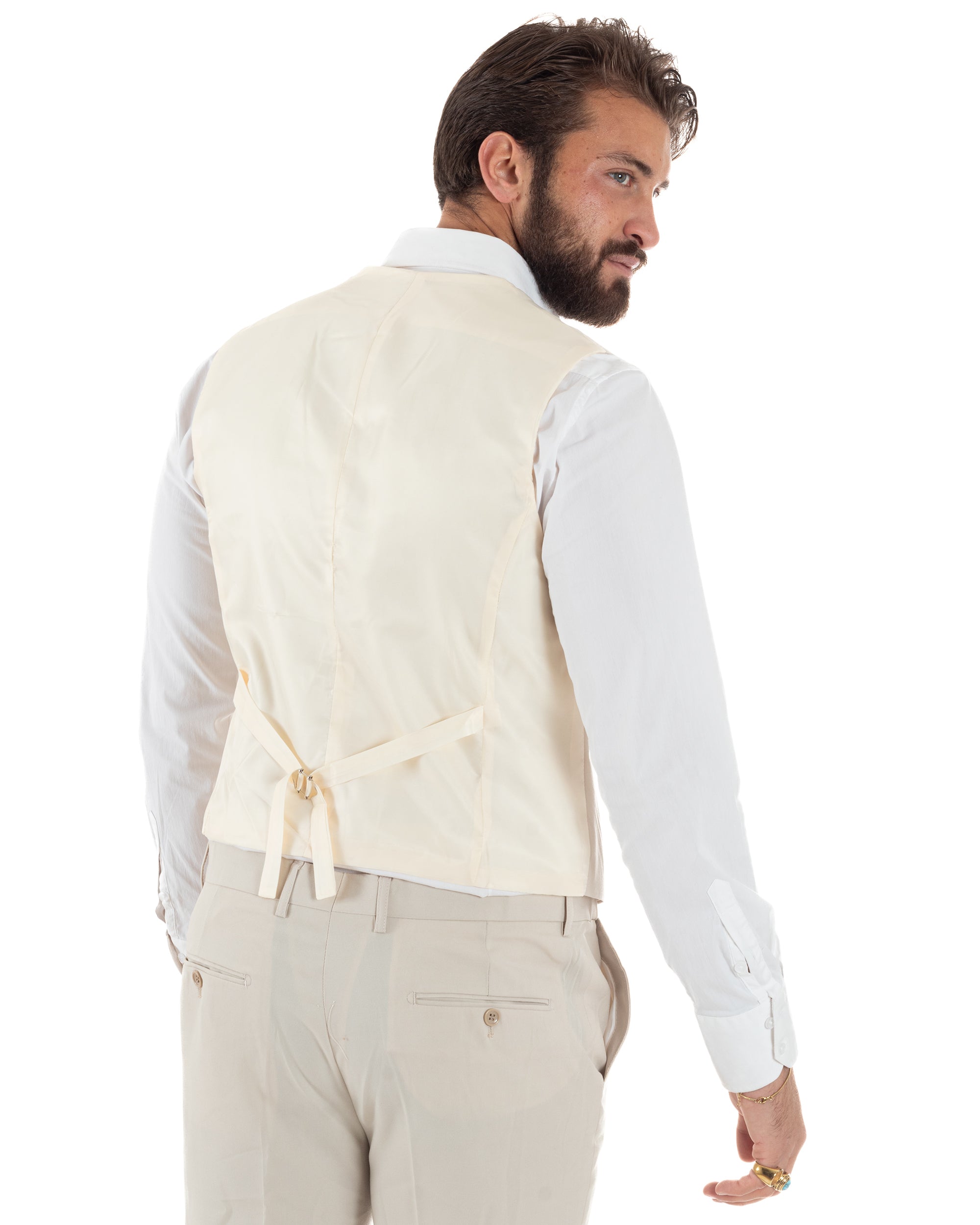 Abito uomo vestito monopetto 3 pezzi panciotto bottoni oro panna GIOSAL-AE1229A