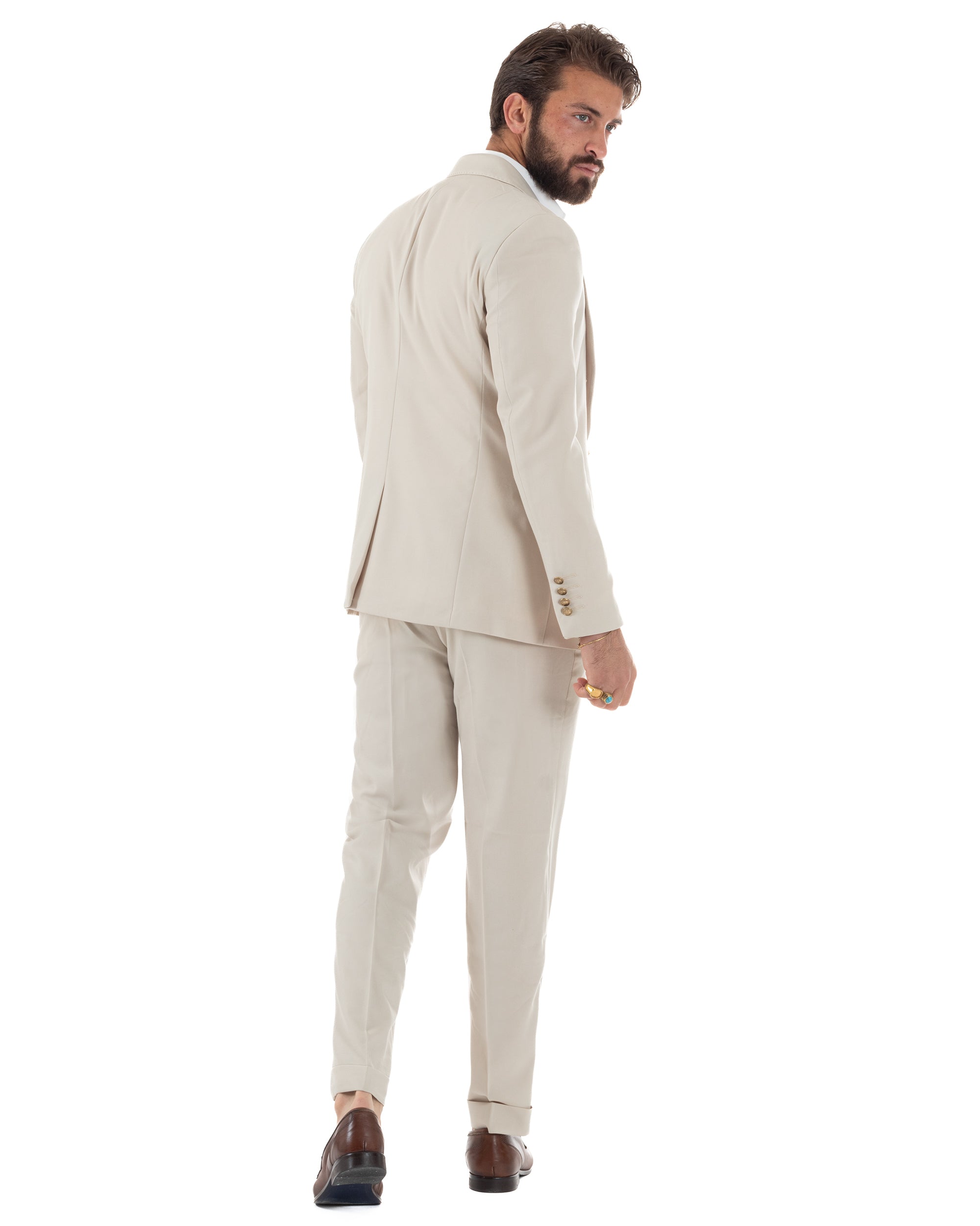 Abito uomo vestito monopetto 3 pezzi panciotto bottoni oro panna GIOSAL-AE1229A