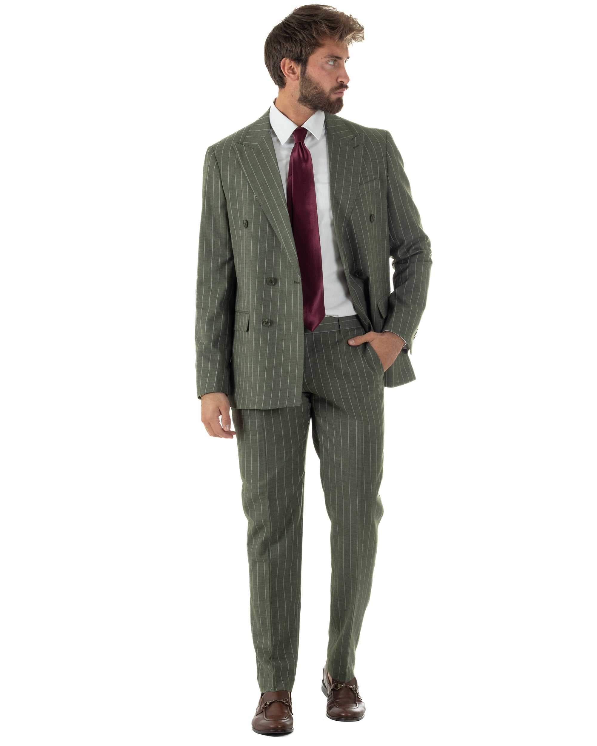 Abito uomo verde gessato doppiopetto sartoriale regular fit elegante