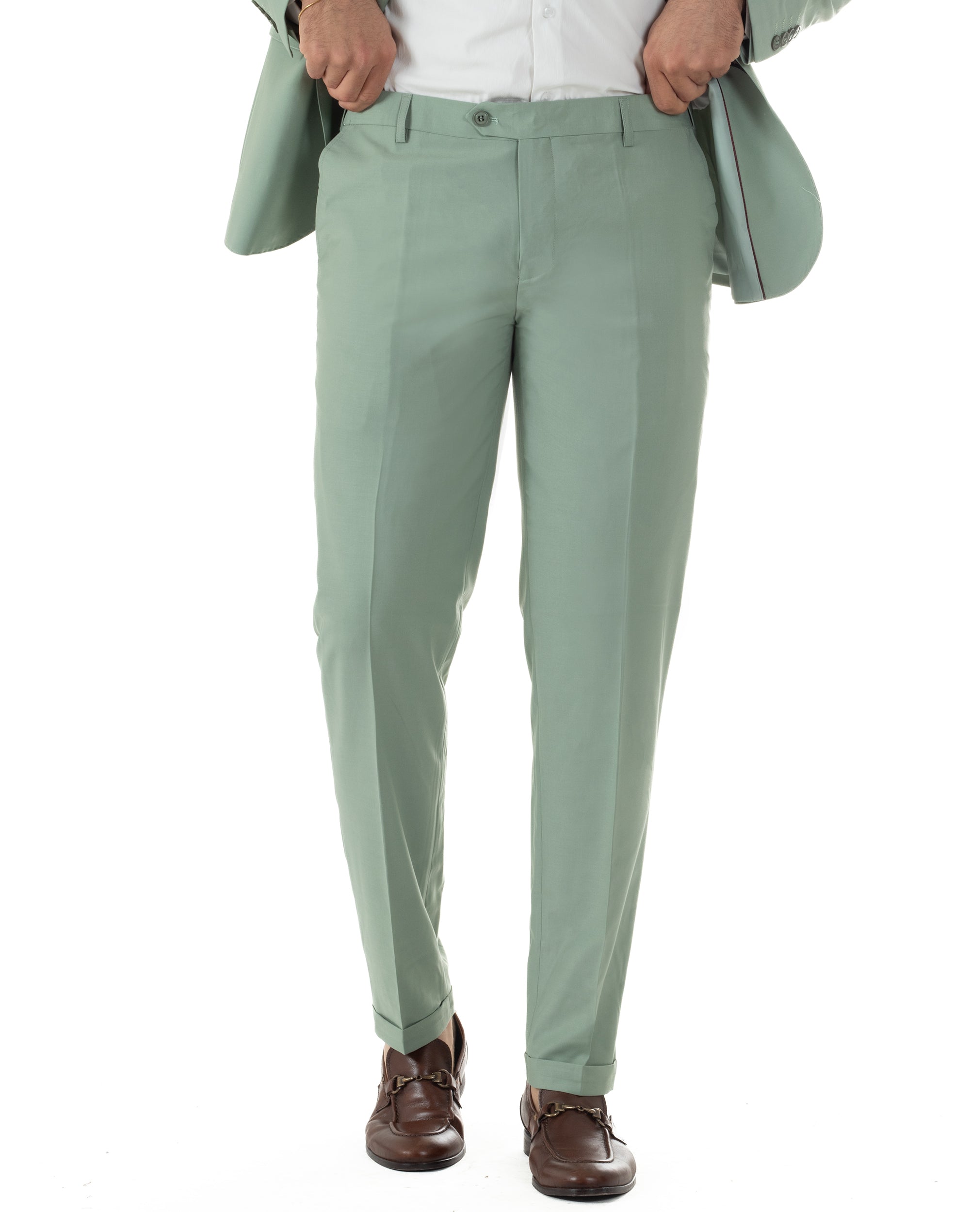 Abito uomo monopetto vestito viscosa completo giacca pantaloni verde salvia GIOSAL-AE1231A