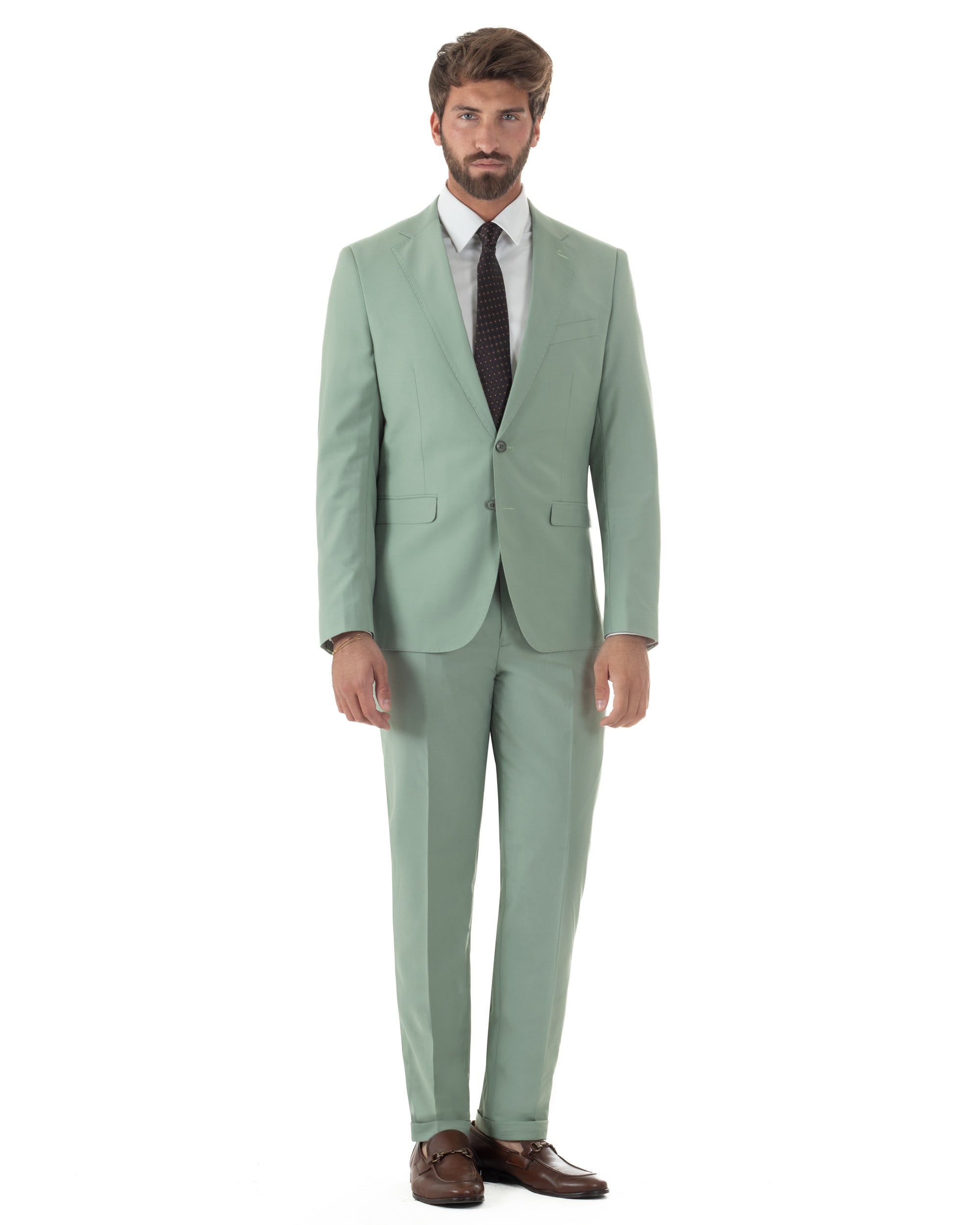 Abito uomo verde salvia monopetto viscosa slim fit sartoriale elegante