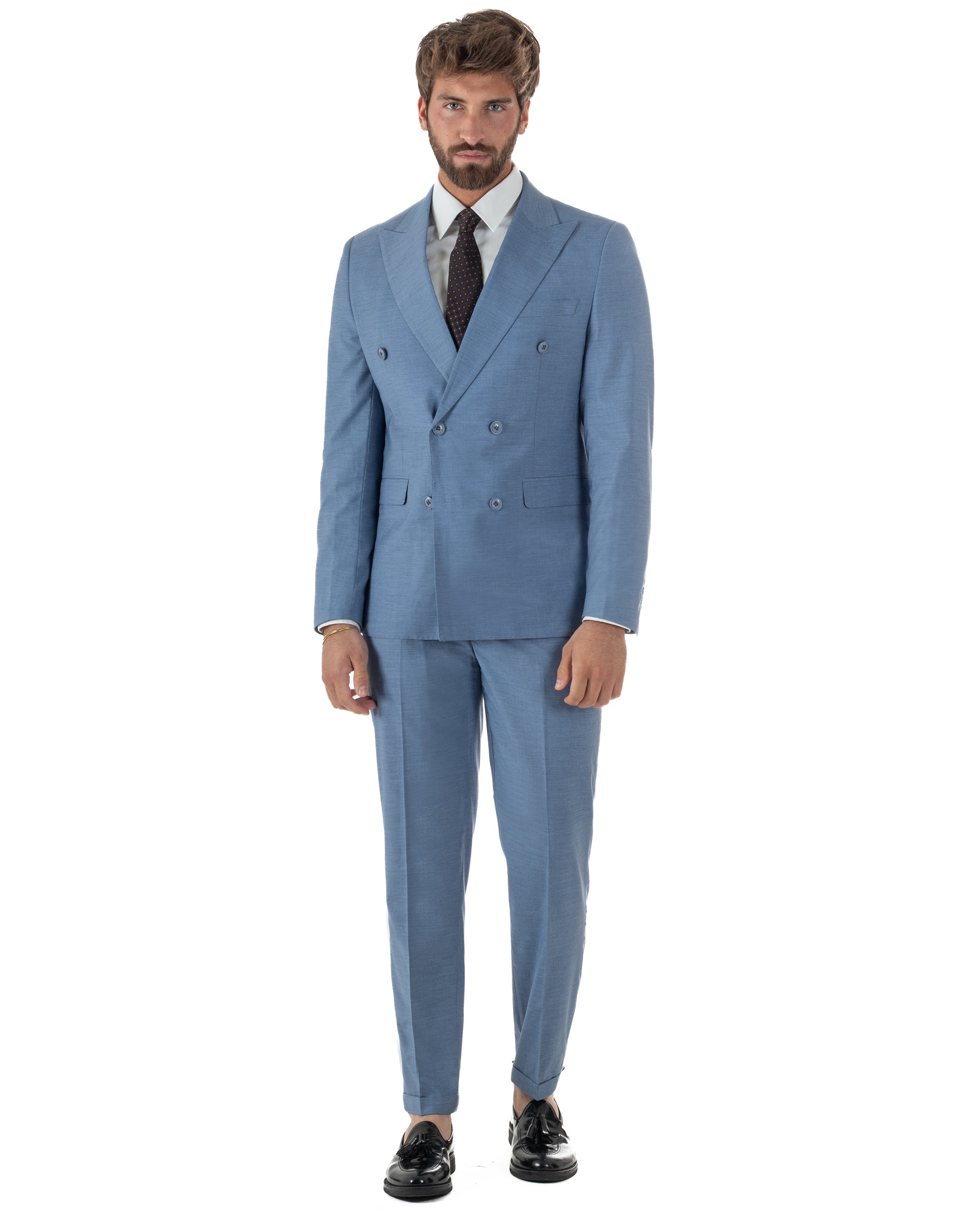 Abito uomo denim doppiopetto viscosa slim fit sartoriale elegante formale